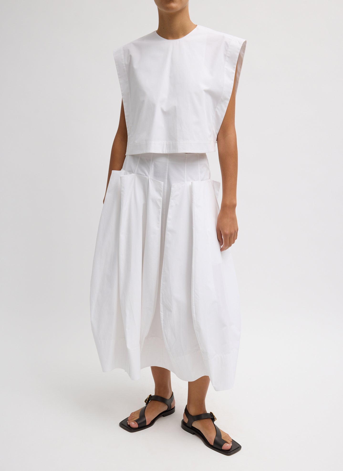 Compact Eco Poplin Pinched Pleat Full Skirt | Tibi
