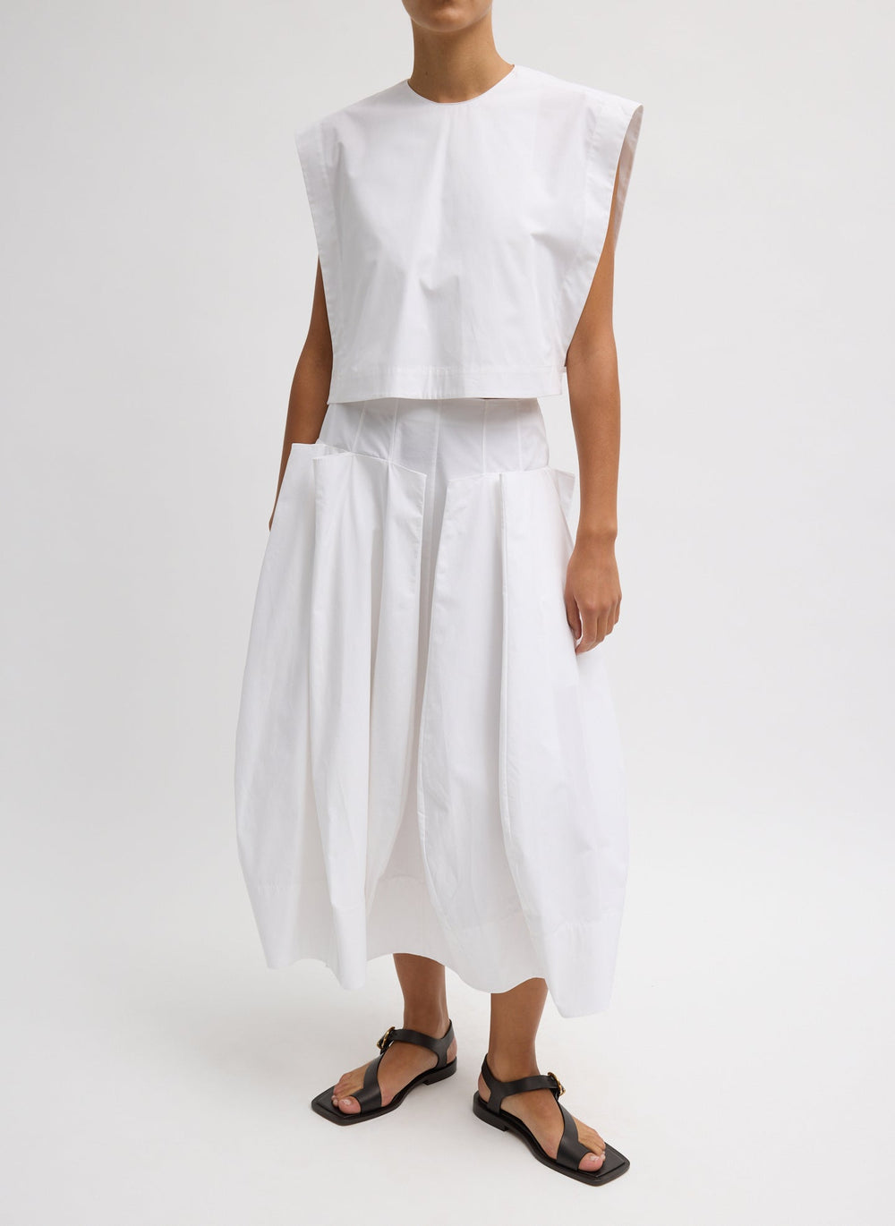 Compact Eco Poplin Pinched Pleat Full Skirt | Tibi
