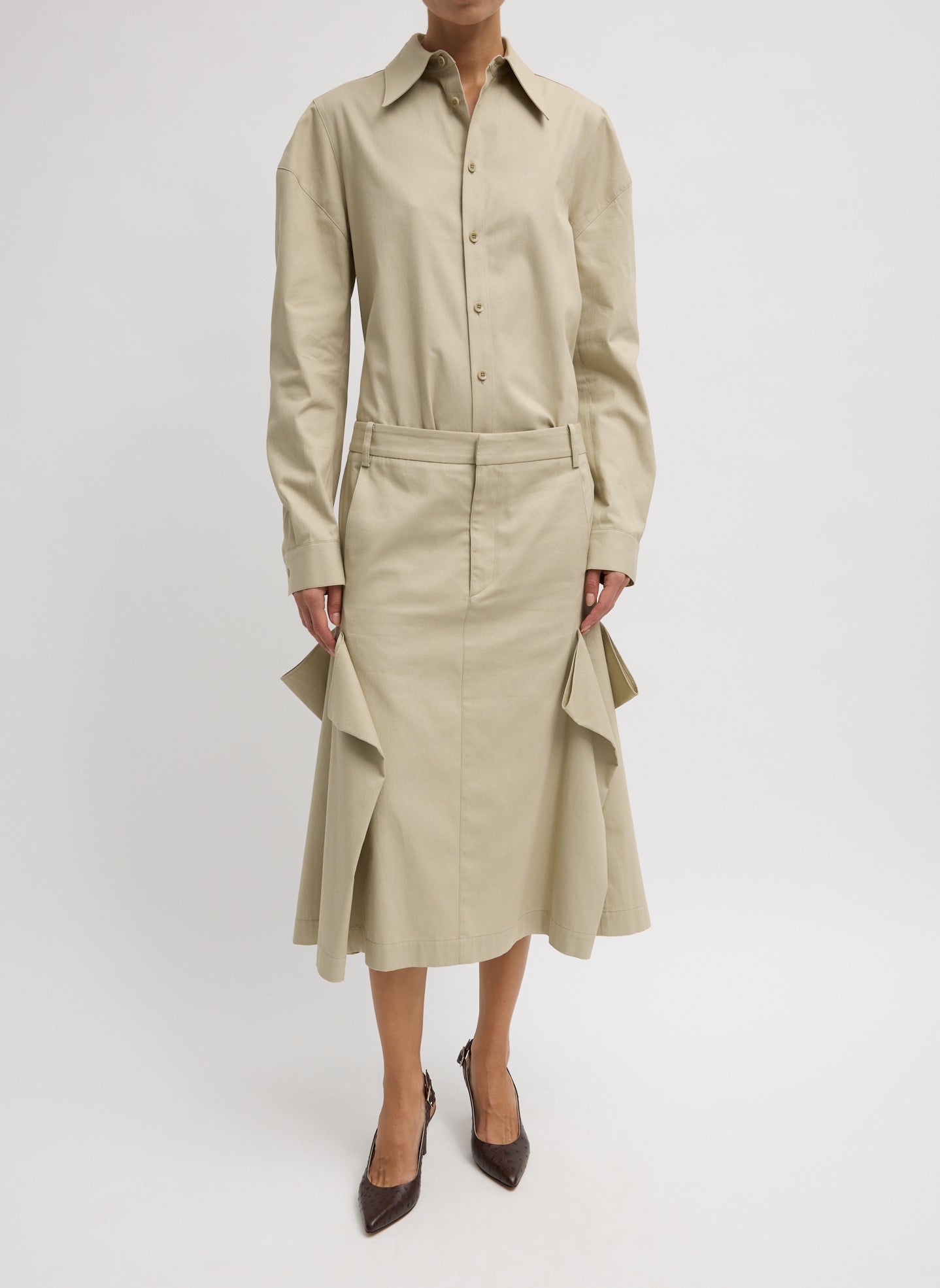 Luxe Spring Twill Tucked Pleat Skirt | Tibi