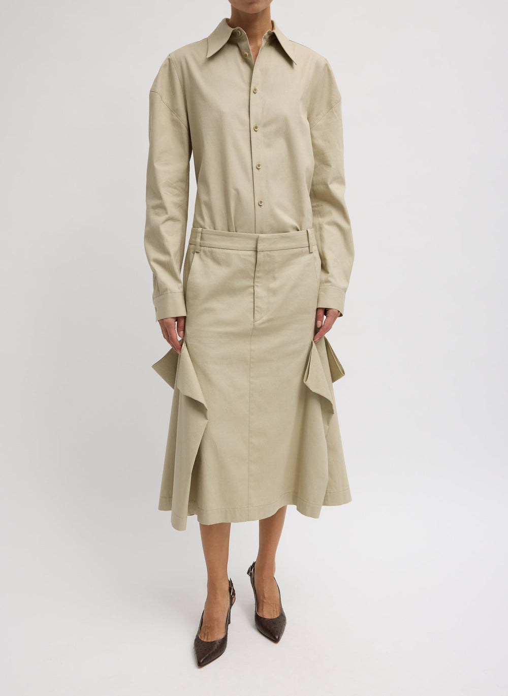 Luxe Spring Twill Tucked Pleat Skirt | Tibi