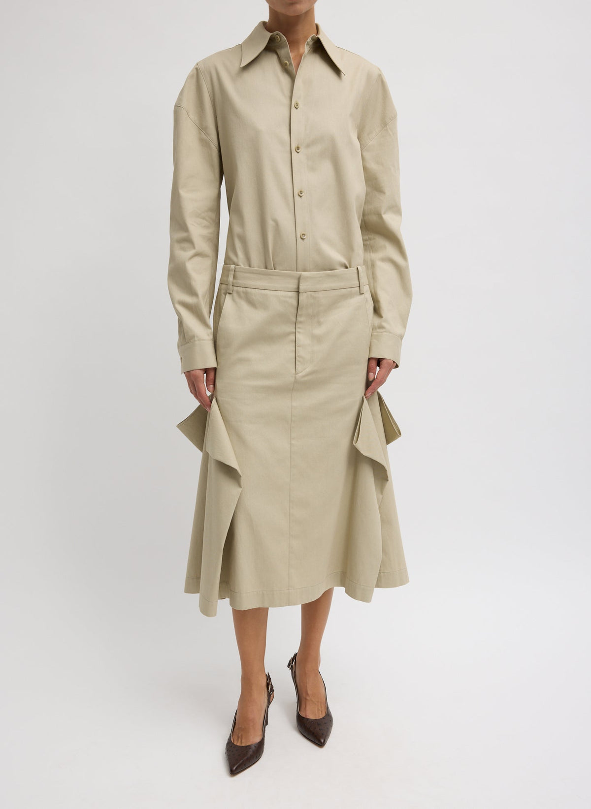 Luxe Spring Twill Tucked Pleat Skirt | Tibi