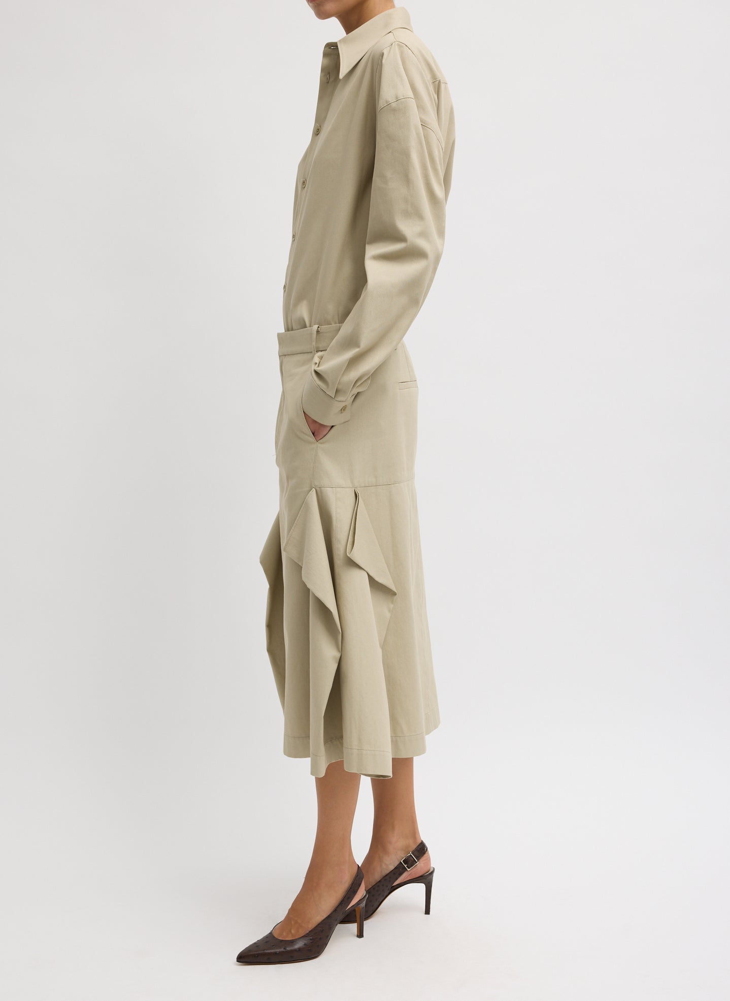 Luxe Spring Twill Tucked Pleat Skirt | Tibi