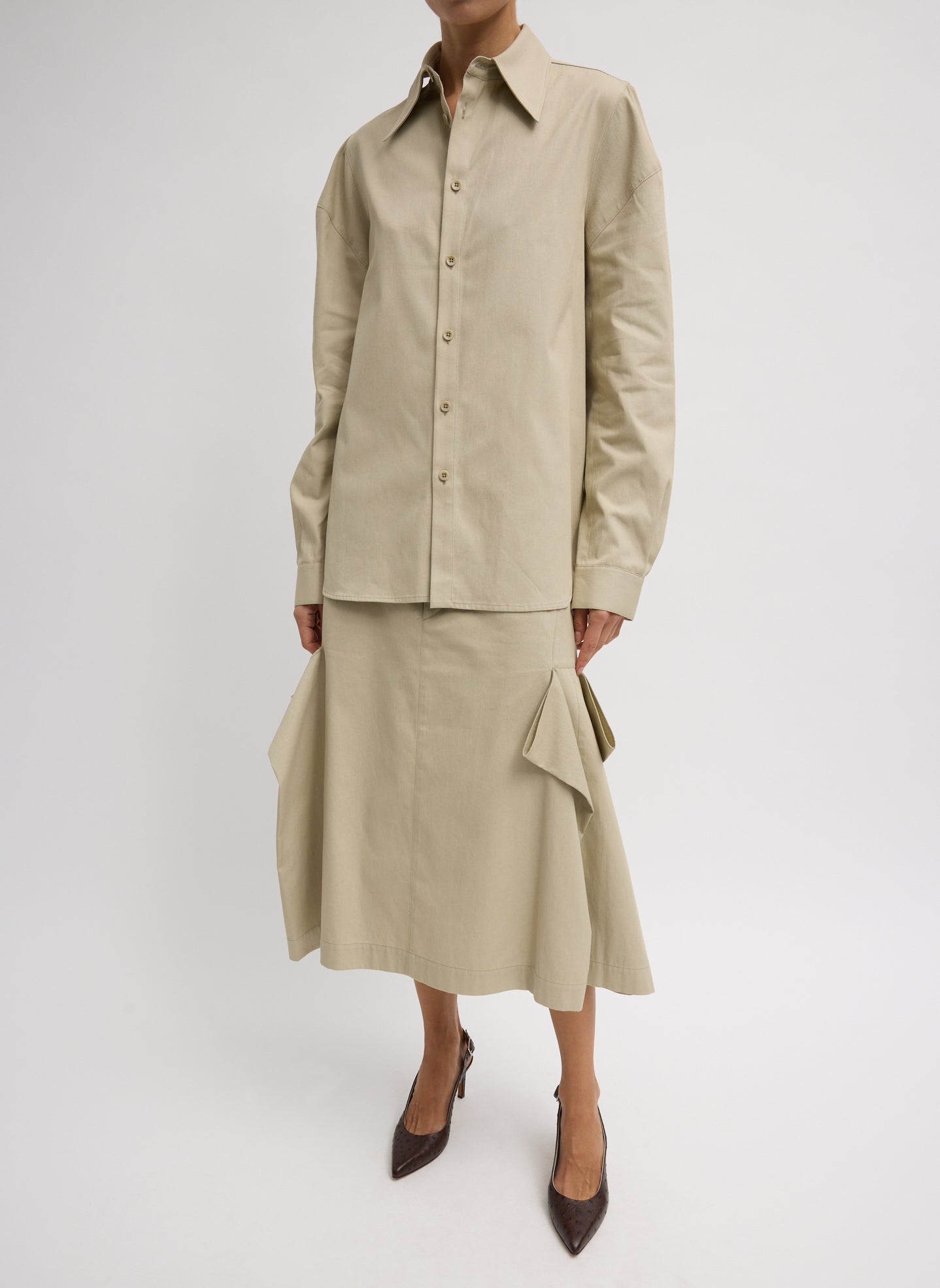 Luxe Spring Twill Tucked Pleat Skirt | Tibi