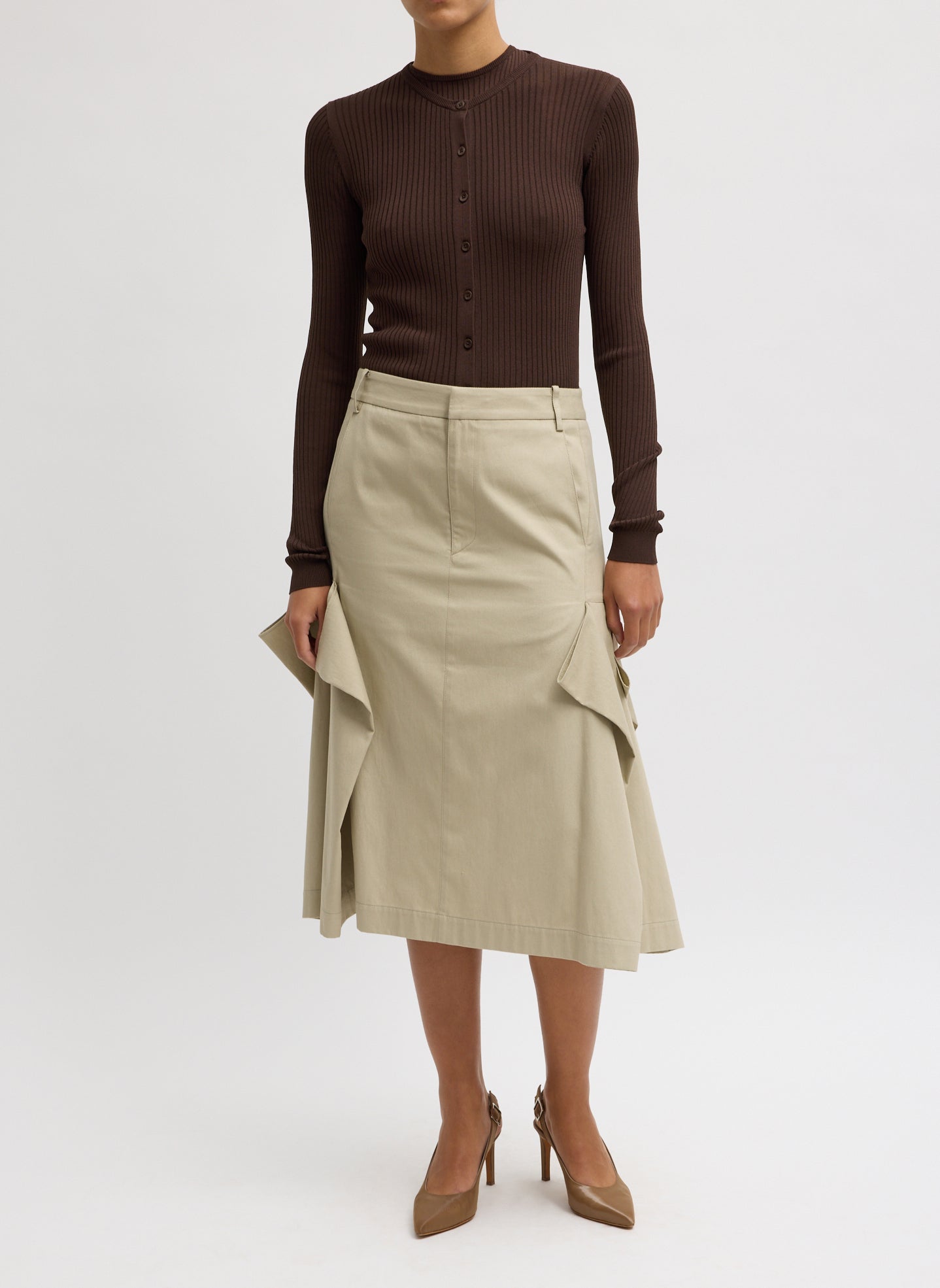 Luxe Spring Twill Tucked Pleat Skirt | Tibi