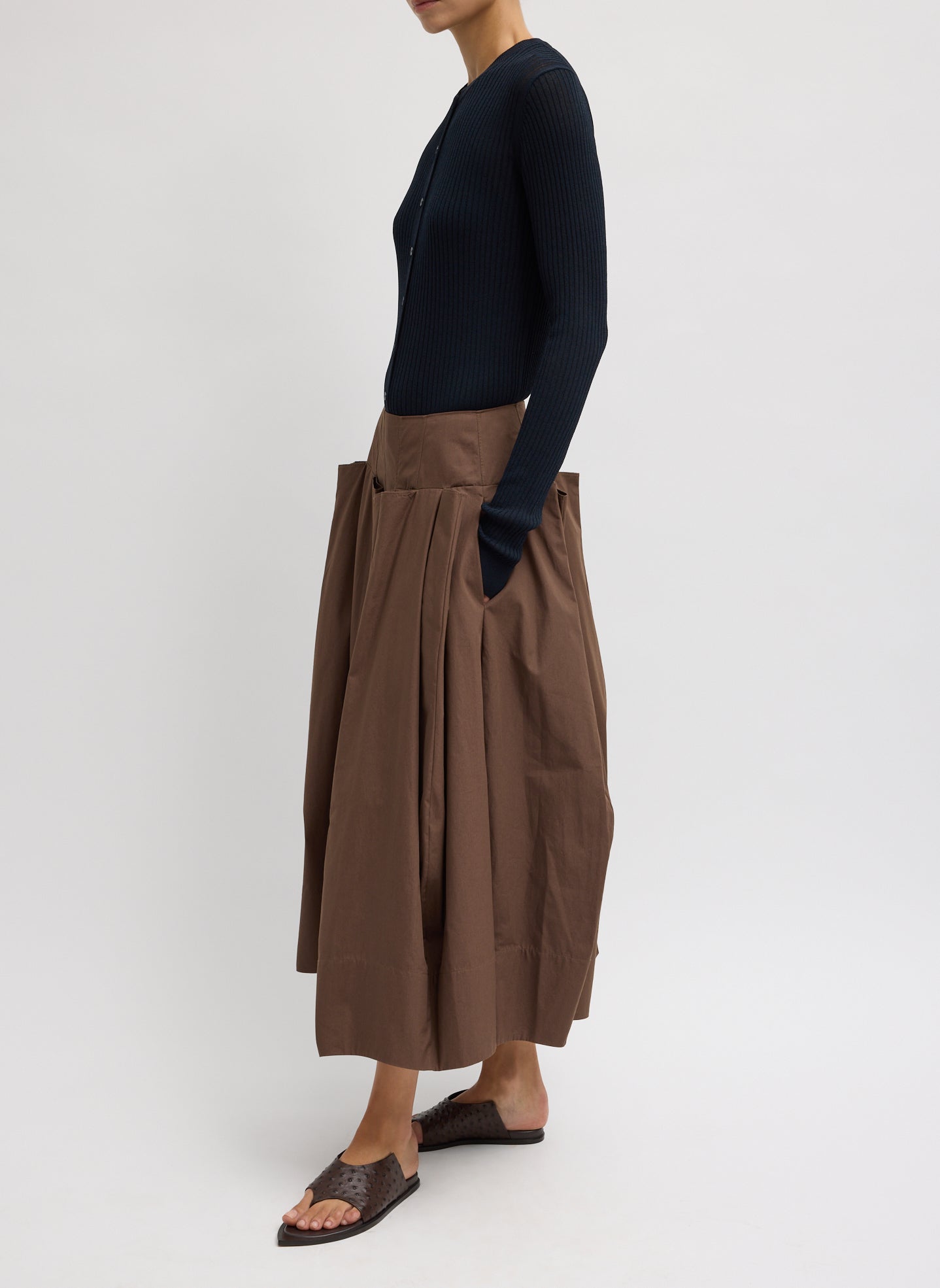 Compact Eco Poplin Pinched Pleat Full Skirt | Tibi