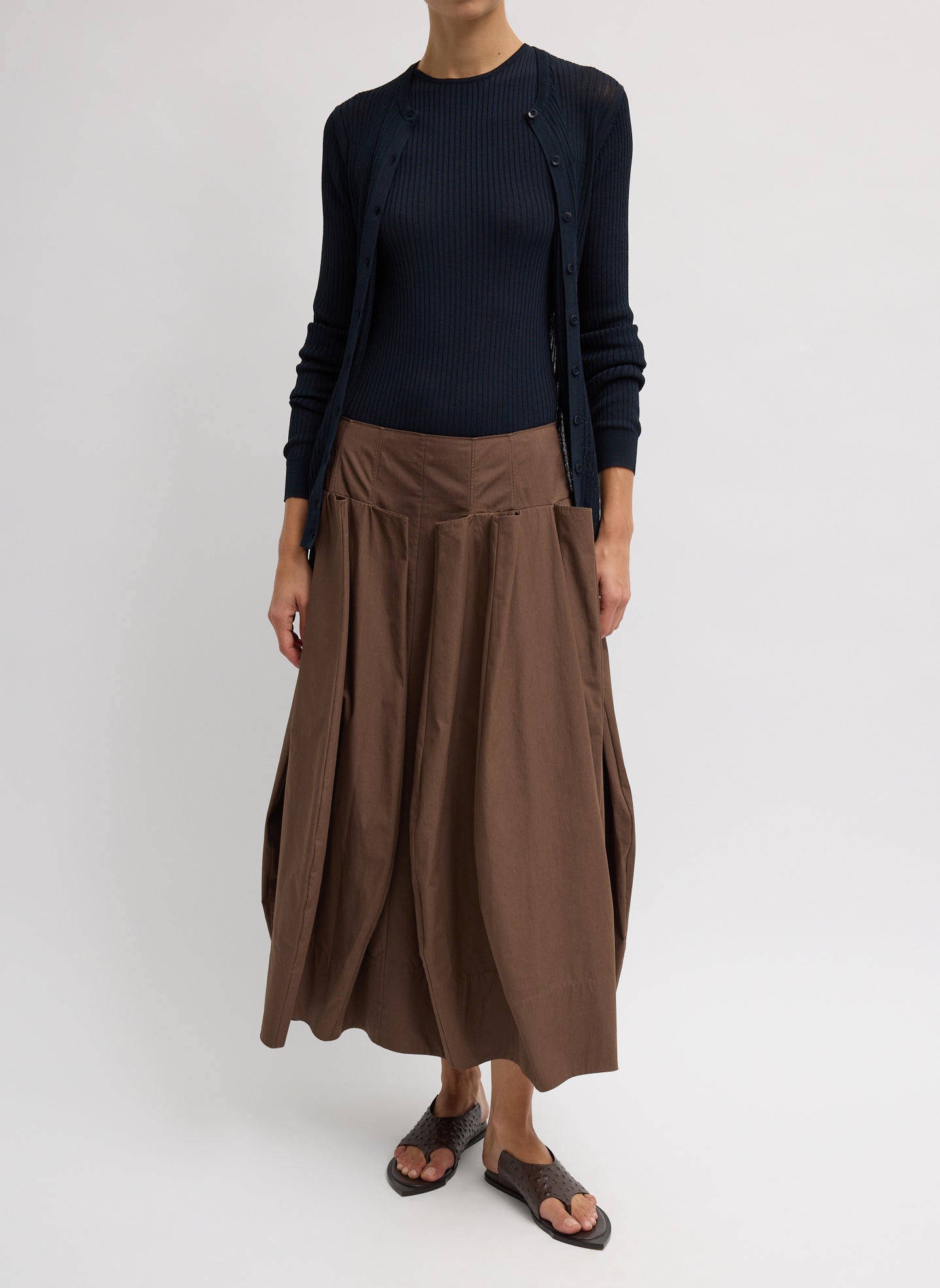 Compact Eco Poplin Pinched Pleat Full Skirt | Tibi