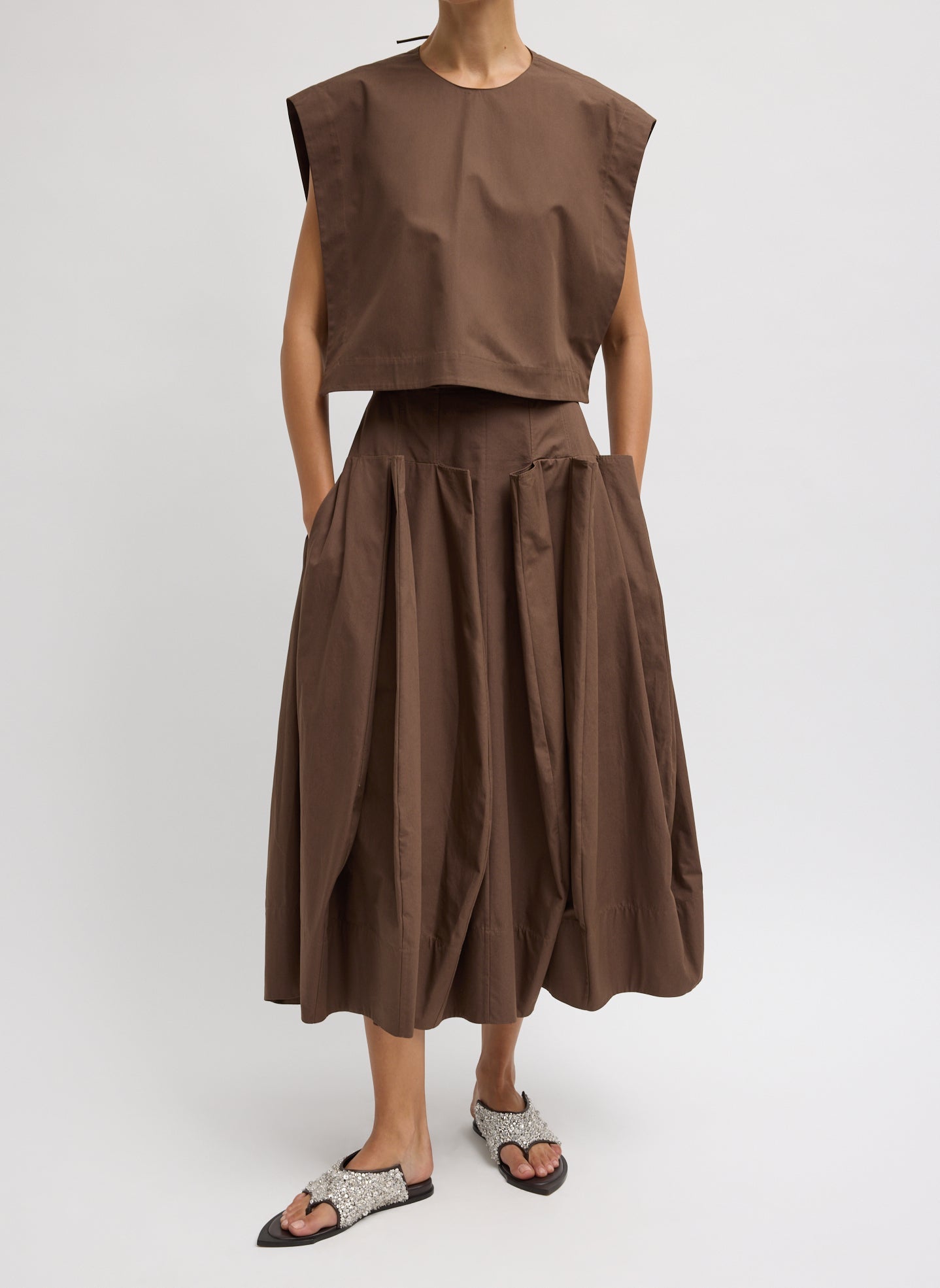 Compact Eco Poplin Pinched Pleat Full Skirt | Tibi