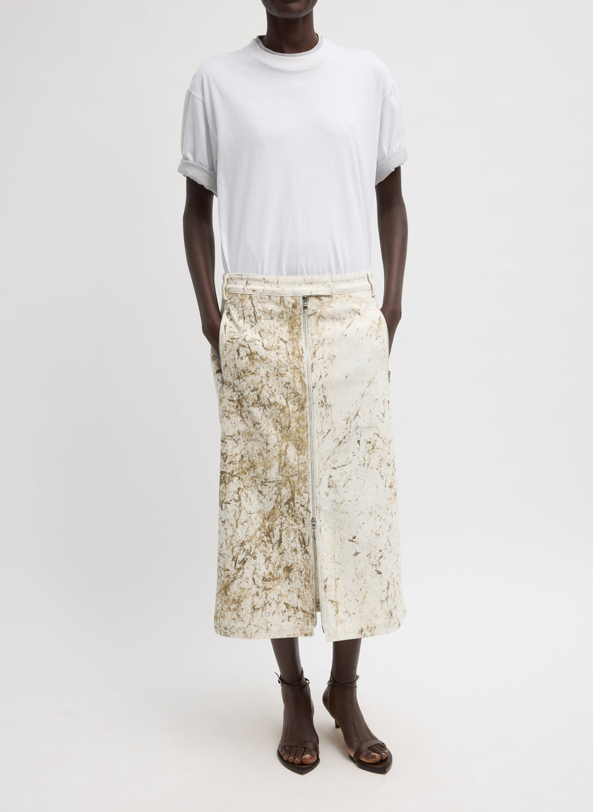 Calcimin Denim Midi Trouser Zip Skirt | Tibi