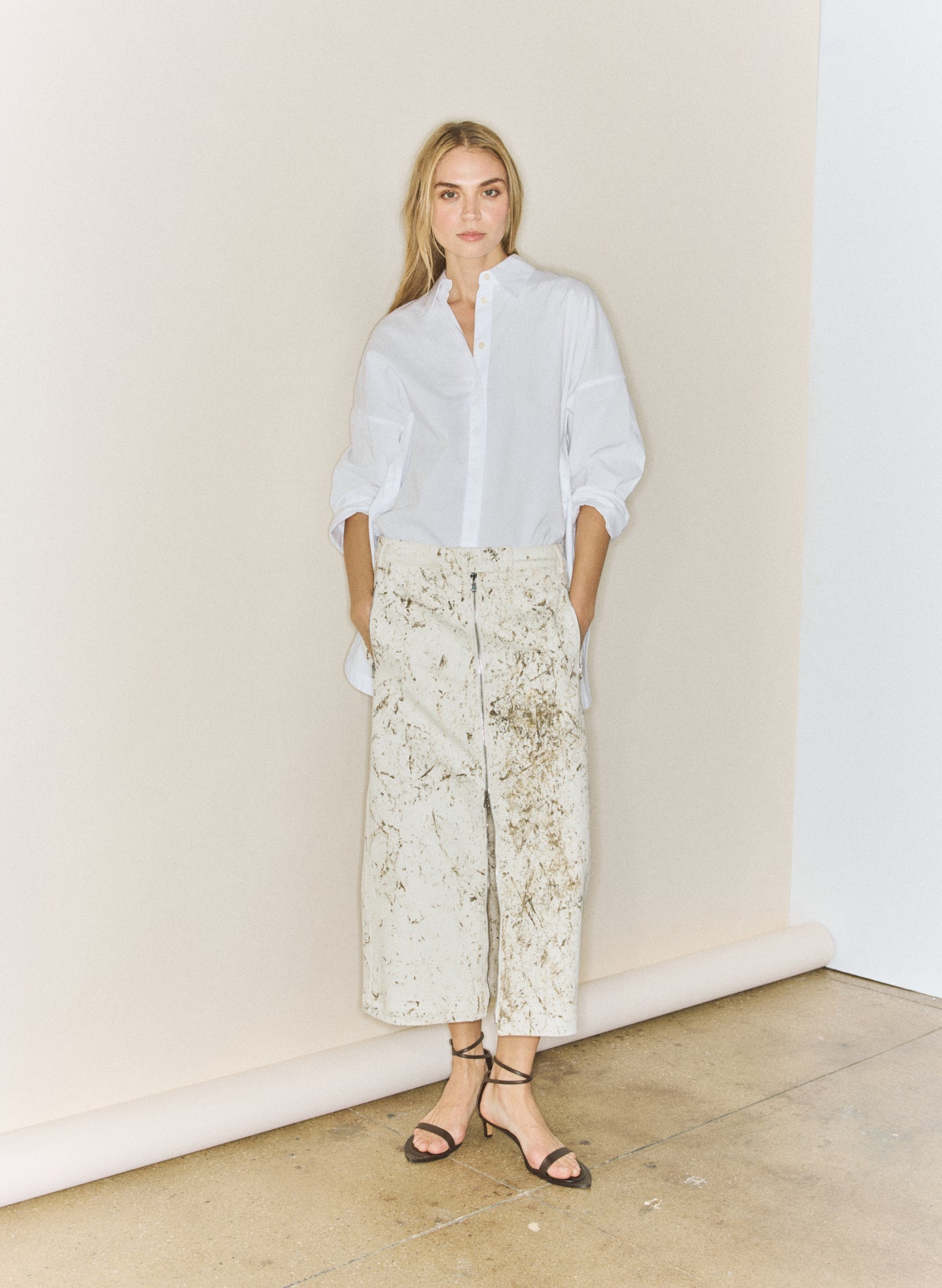 Calcimin Denim Midi Trouser Zip Skirt | Tibi