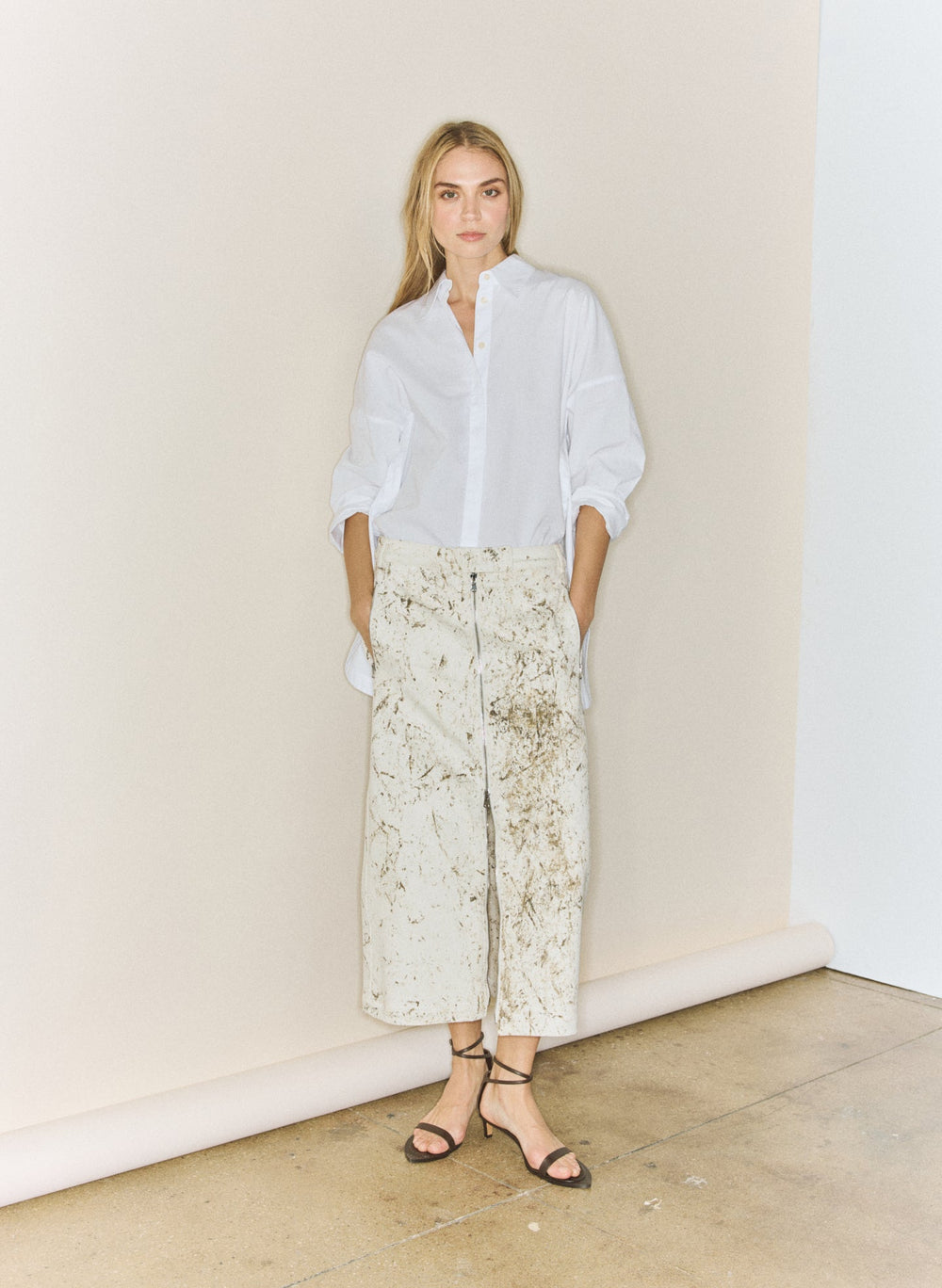 Calcimin Denim Midi Trouser Zip Skirt | Tibi