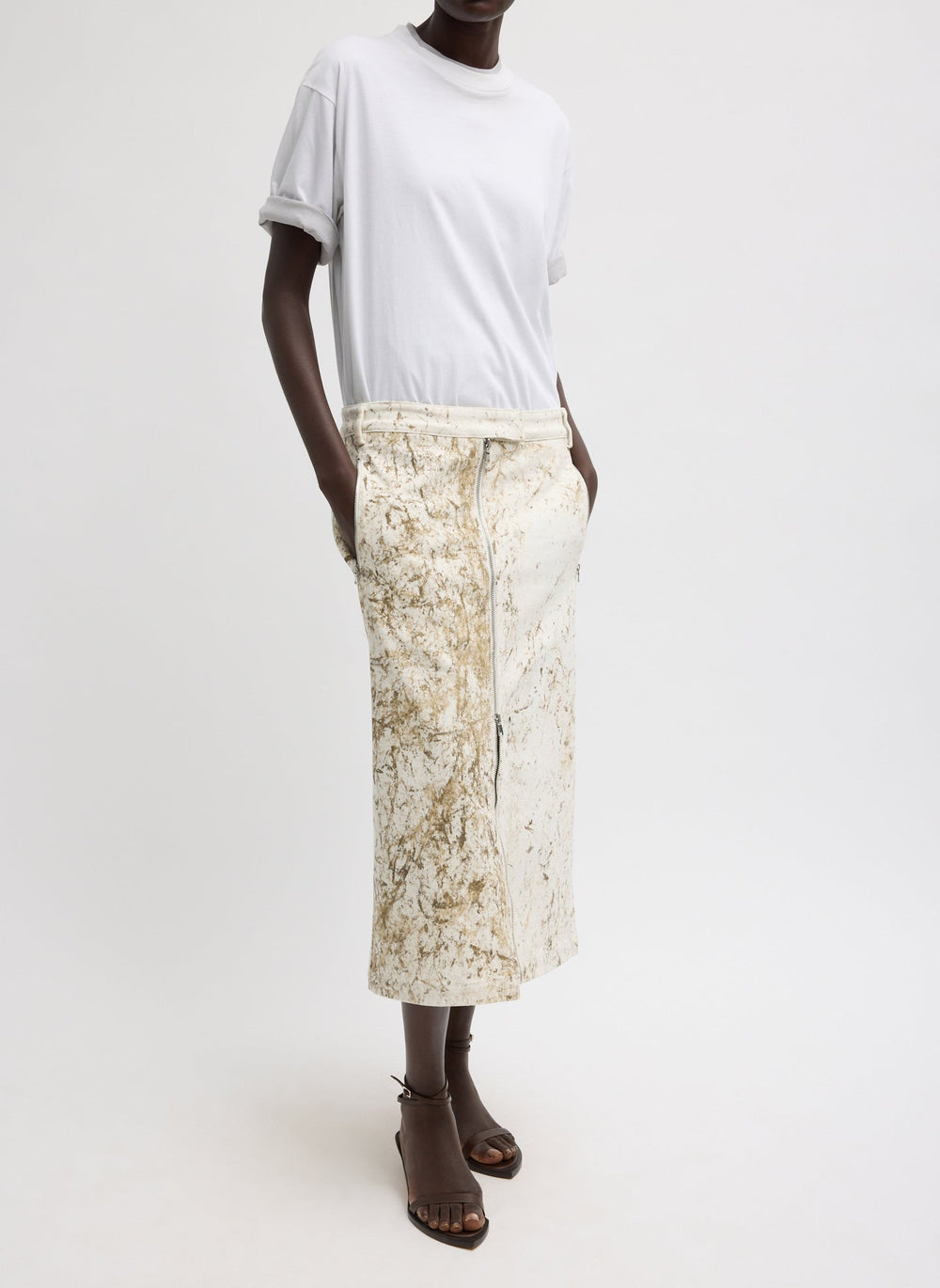 Calcimin Denim Midi Trouser Zip Skirt | Tibi