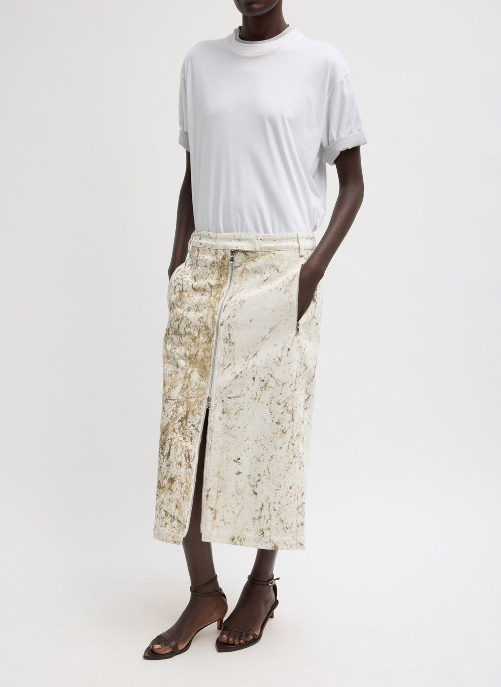 Calcimin Denim Midi Trouser Zip Skirt | Tibi