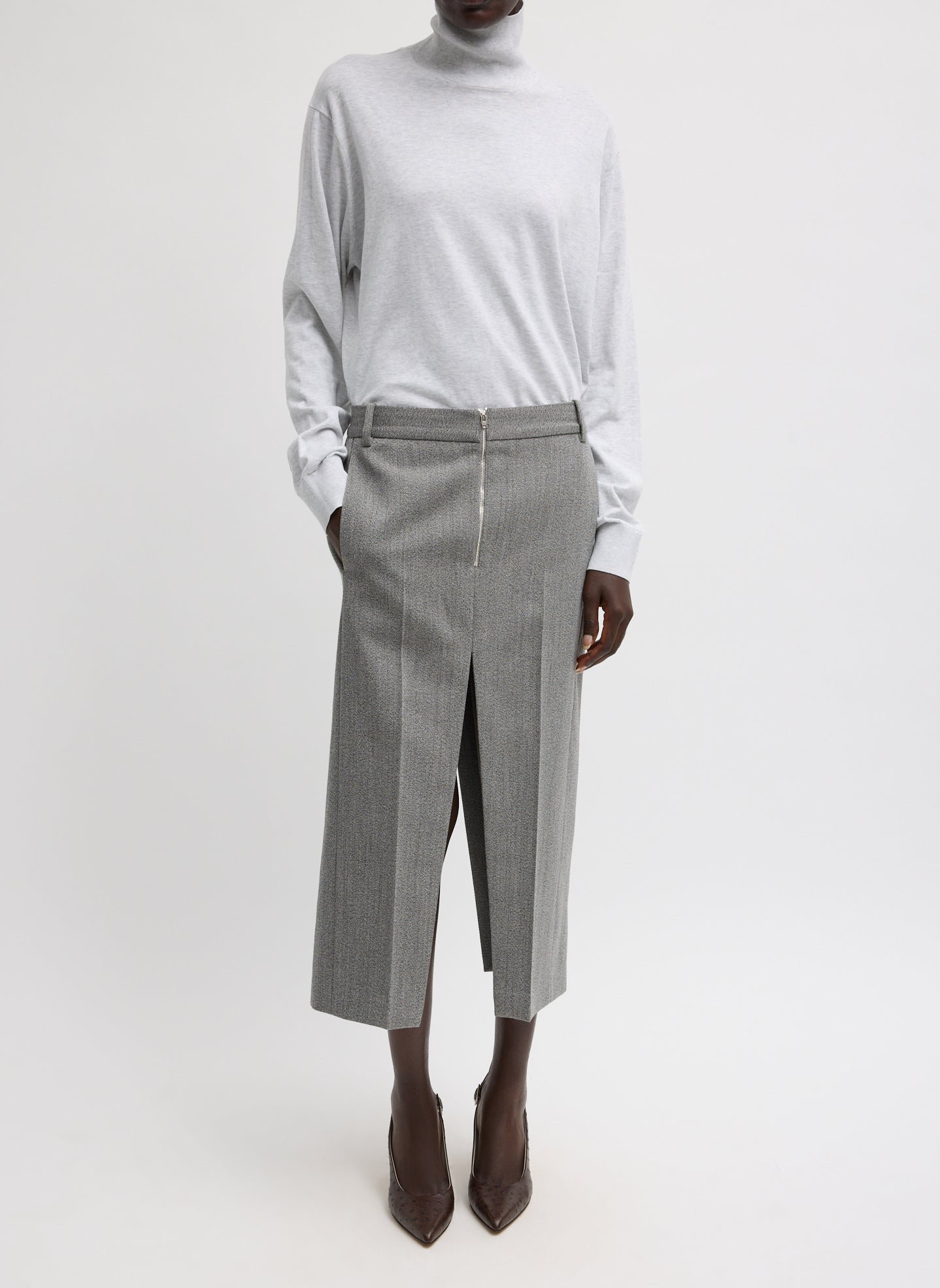 Structured Wool Zip Front Midi Trouser Skirt | Tibi
