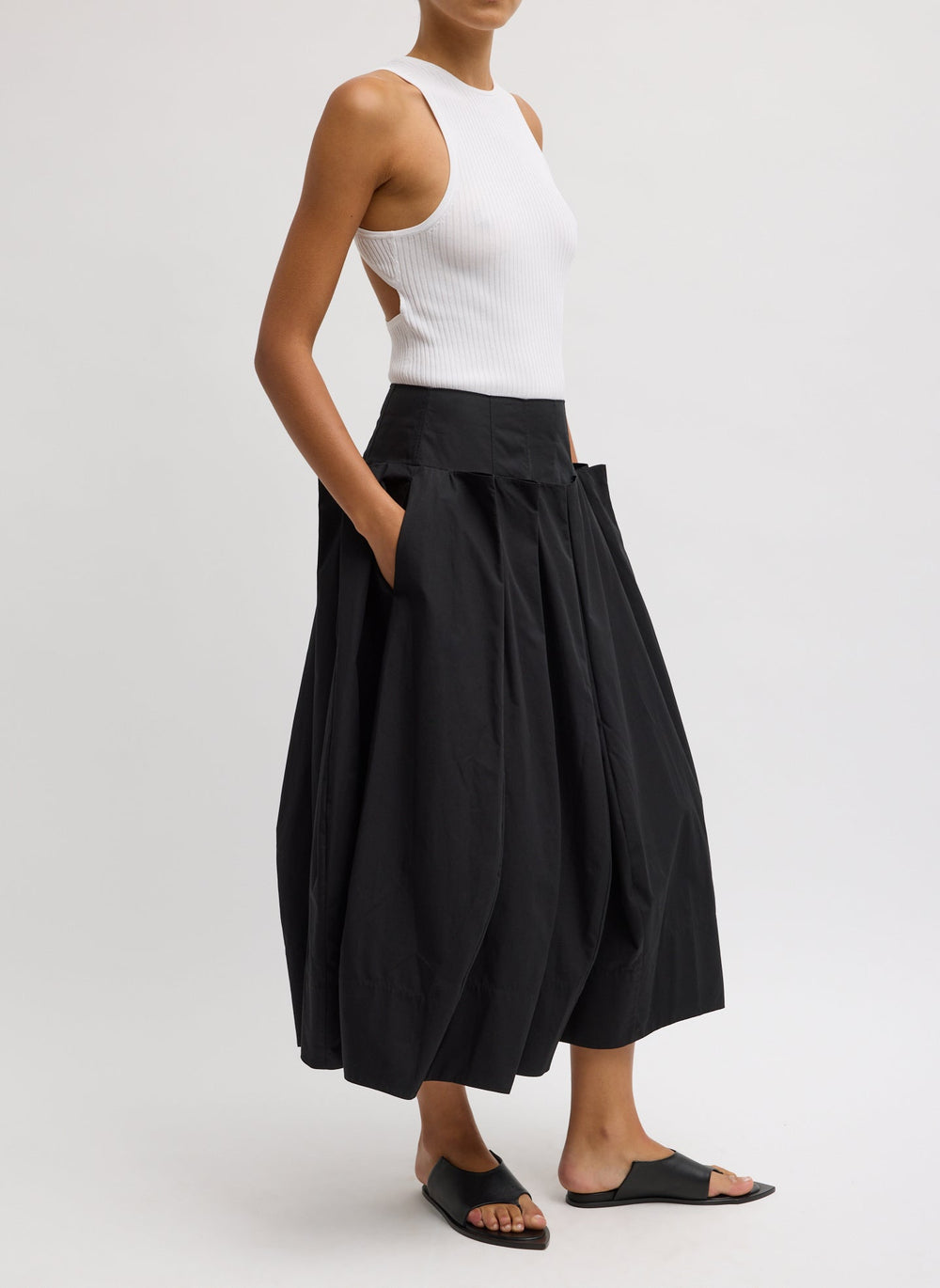 Compact Eco Poplin Pinched Pleat Full Skirt | Tibi