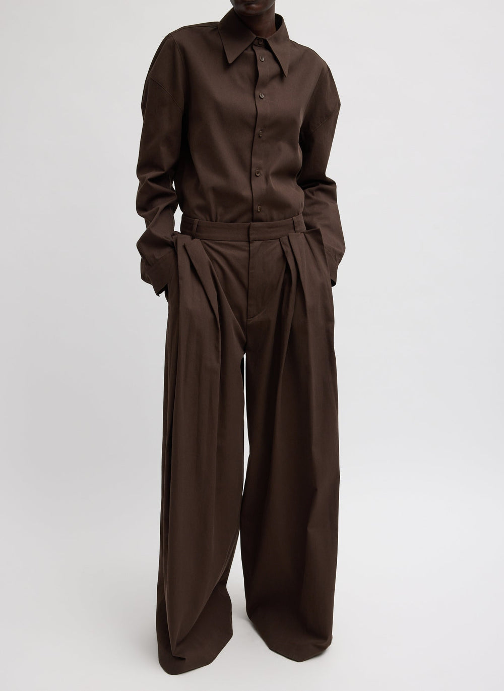 Luxe Spring Twill Tucked Pleated Wide Leg Trouser | Tibi
