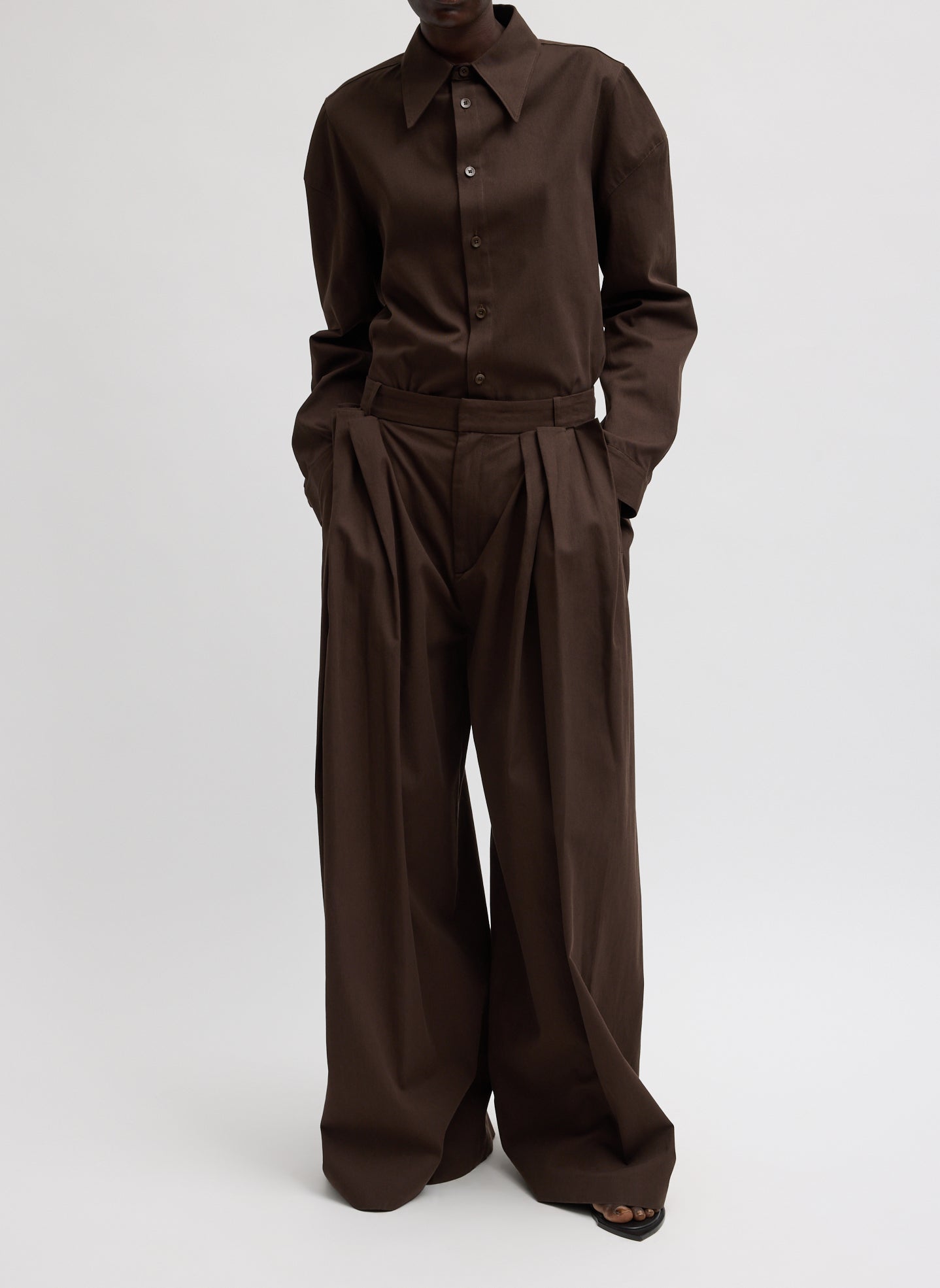 Luxe Spring Twill Tucked Pleated Wide Leg Trouser | Tibi