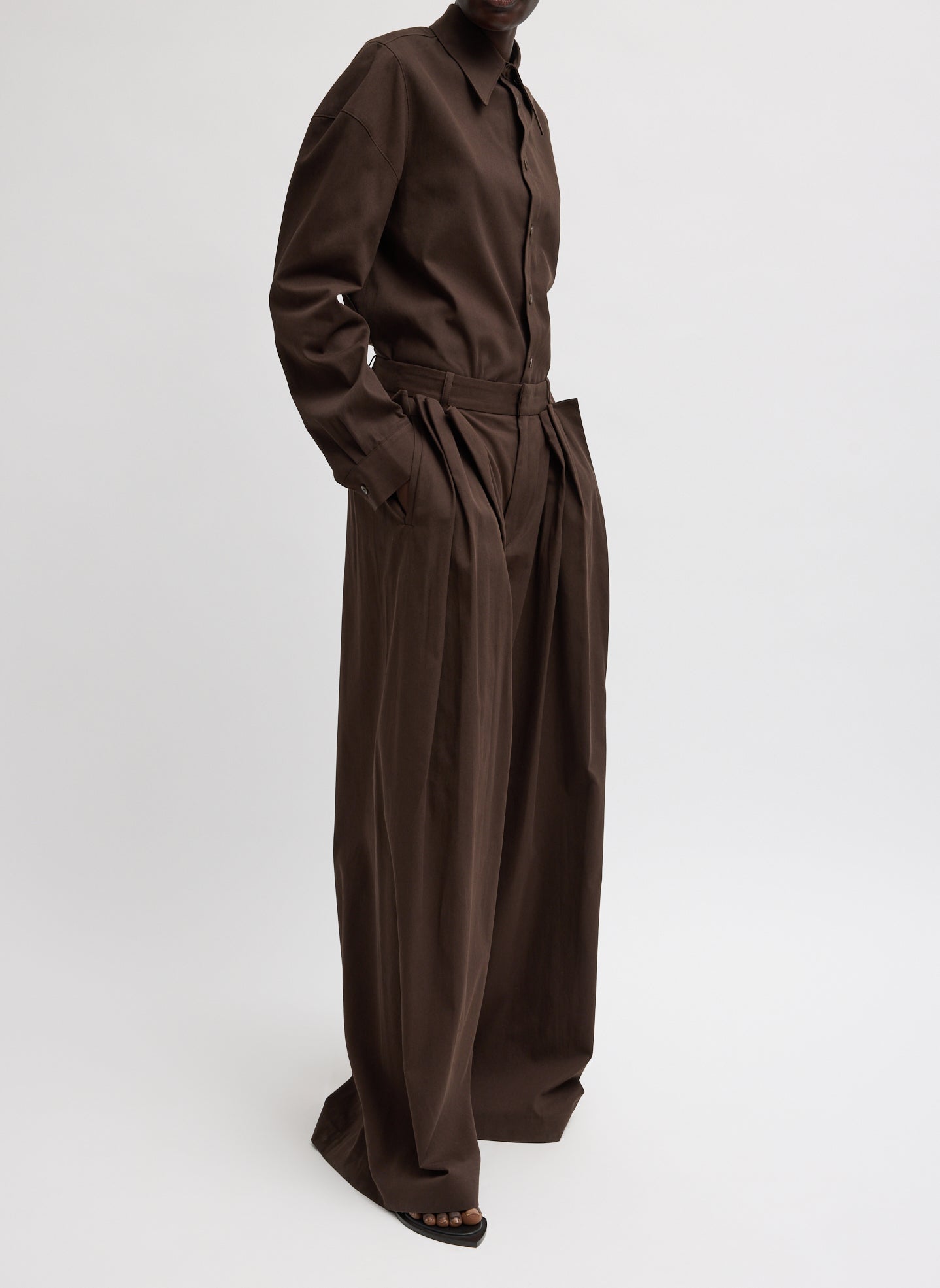 Luxe Spring Twill Tucked Pleated Wide Leg Trouser | Tibi