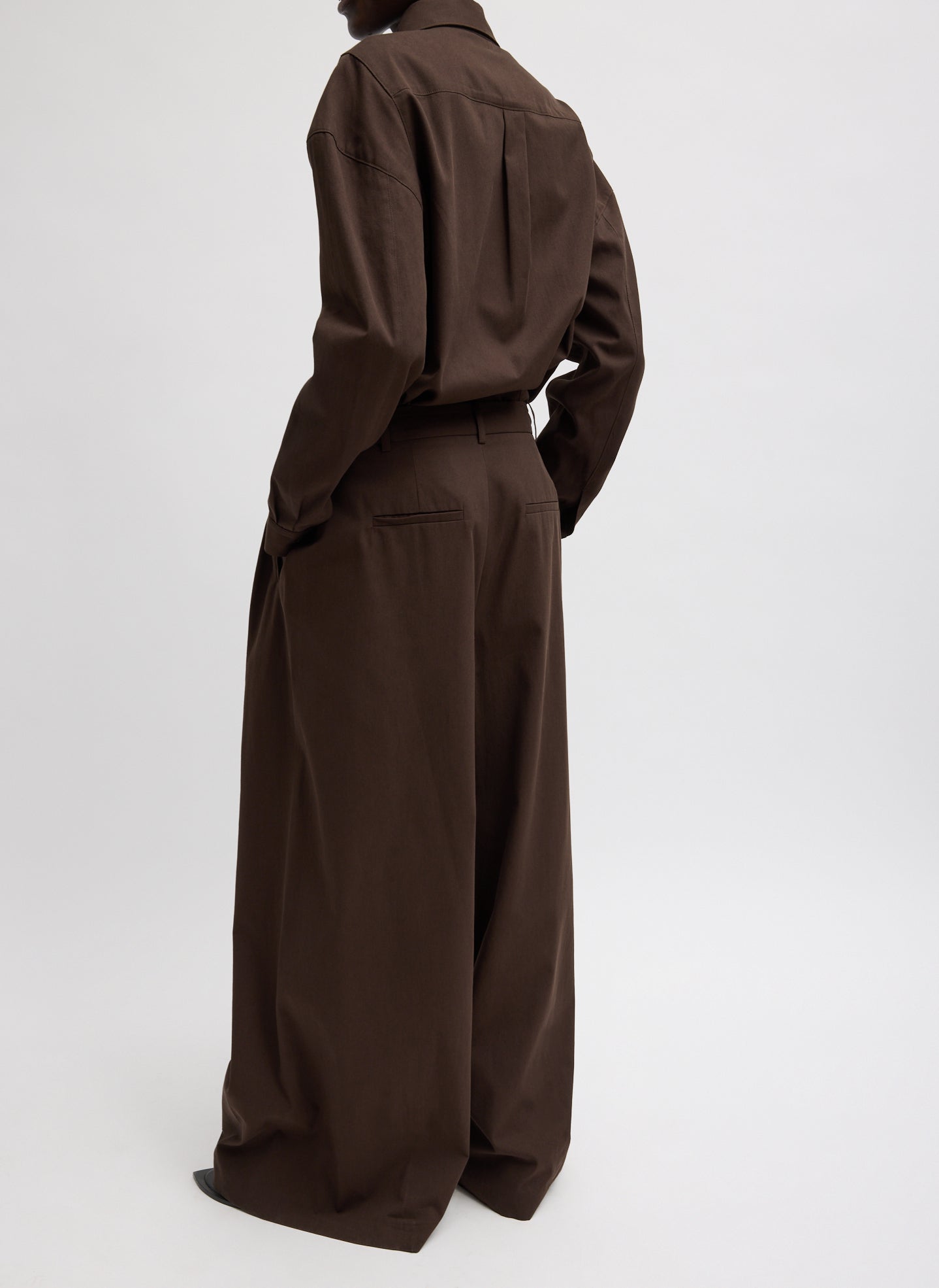 Luxe Spring Twill Tucked Pleated Wide Leg Trouser | Tibi