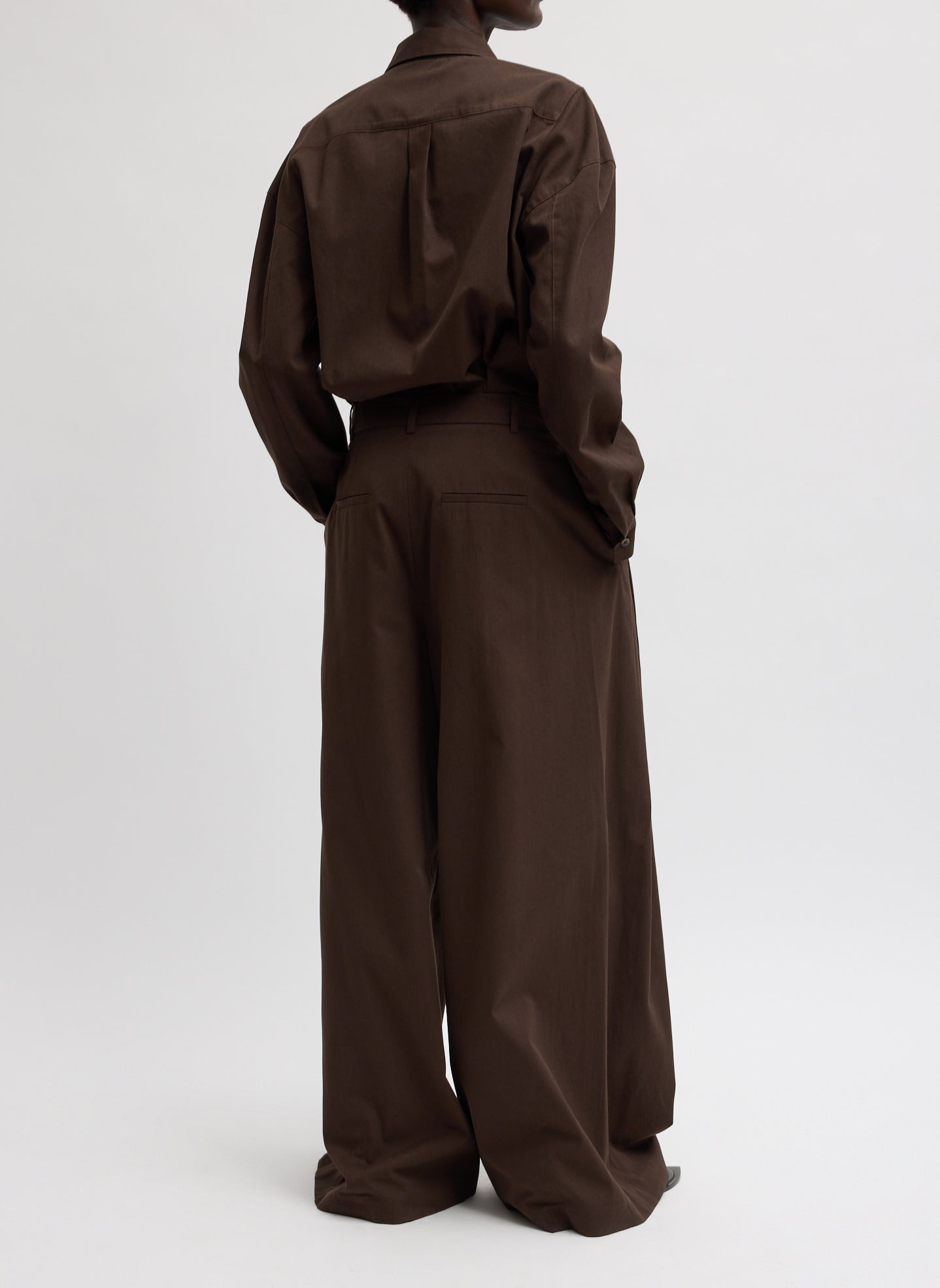 Luxe Spring Twill Tucked Pleated Wide Leg Trouser | Tibi