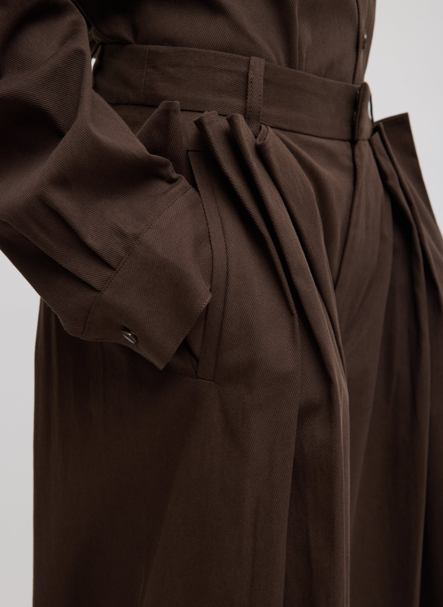Luxe Spring Twill Tucked Pleated Wide Leg Trouser | Tibi
