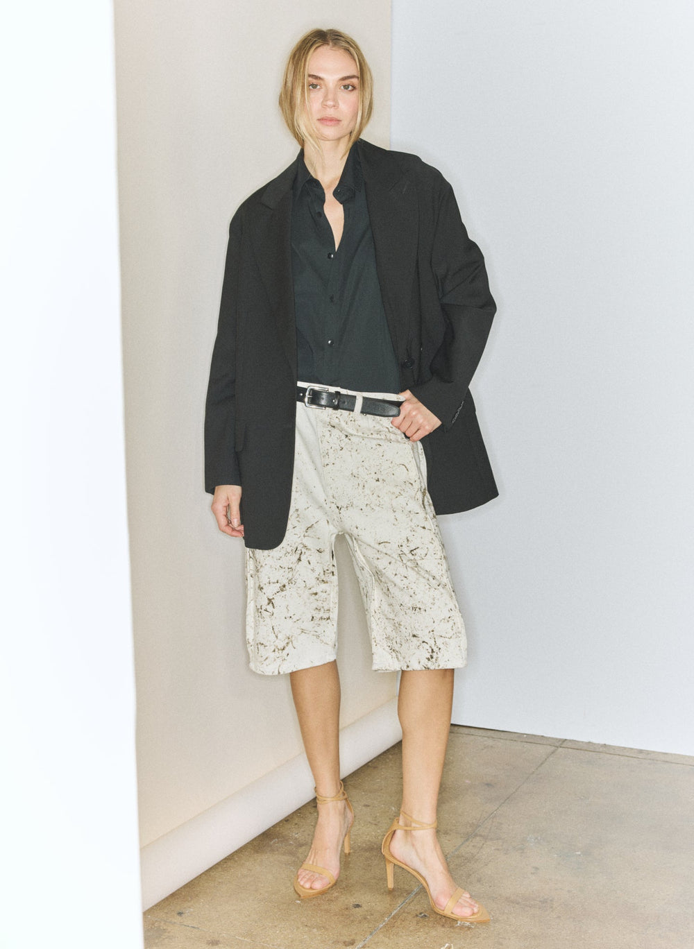 Calcimin Denim Tuck Jean Shorts | Tibi