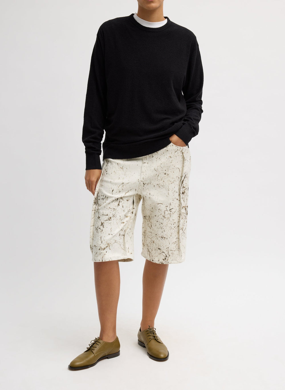 Calcimin Denim Tuck Jean Shorts | Tibi