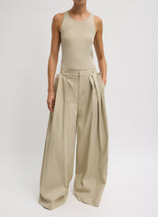 Luxe Spring Twill Tucked Pleated Wide Leg Trouser | Tibi