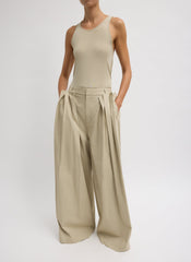 Luxe Spring Twill Tucked Pleated Wide Leg Trouser | Tibi