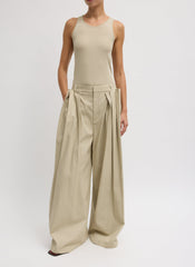 Luxe Spring Twill Tucked Pleated Wide Leg Trouser | Tibi