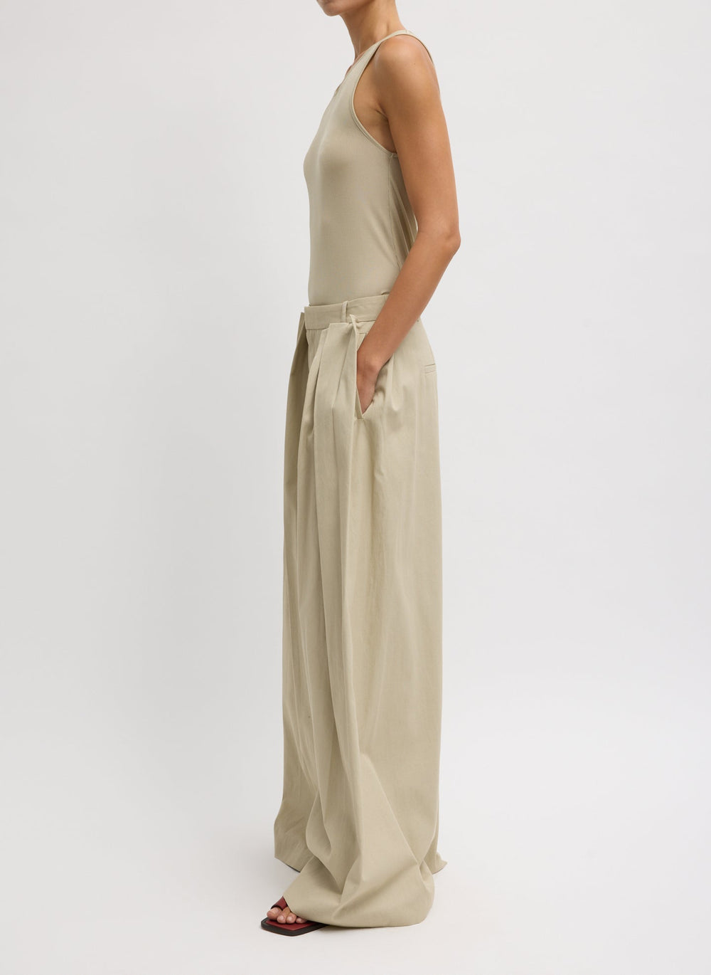 Luxe Spring Twill Tucked Pleated Wide Leg Trouser | Tibi
