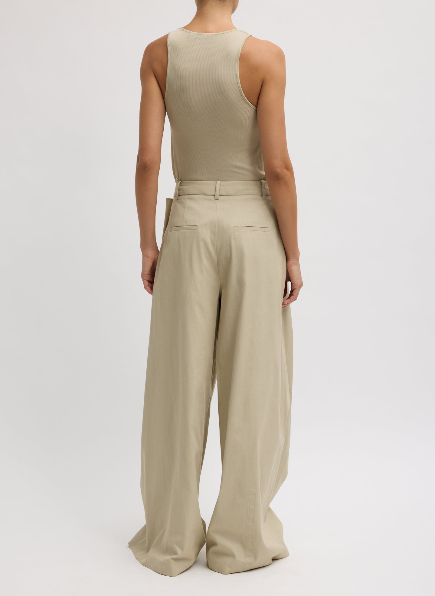 Luxe Spring Twill Tucked Pleated Wide Leg Trouser | Tibi