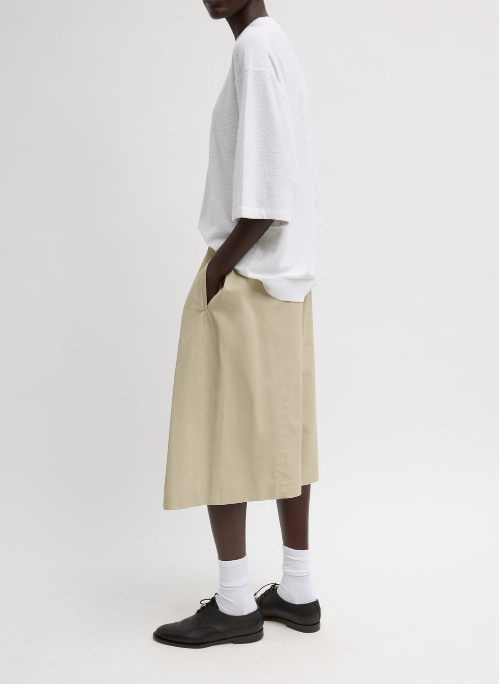 Luxe Spring Twill Tucked Pleated Wide Leg Short | Tibi