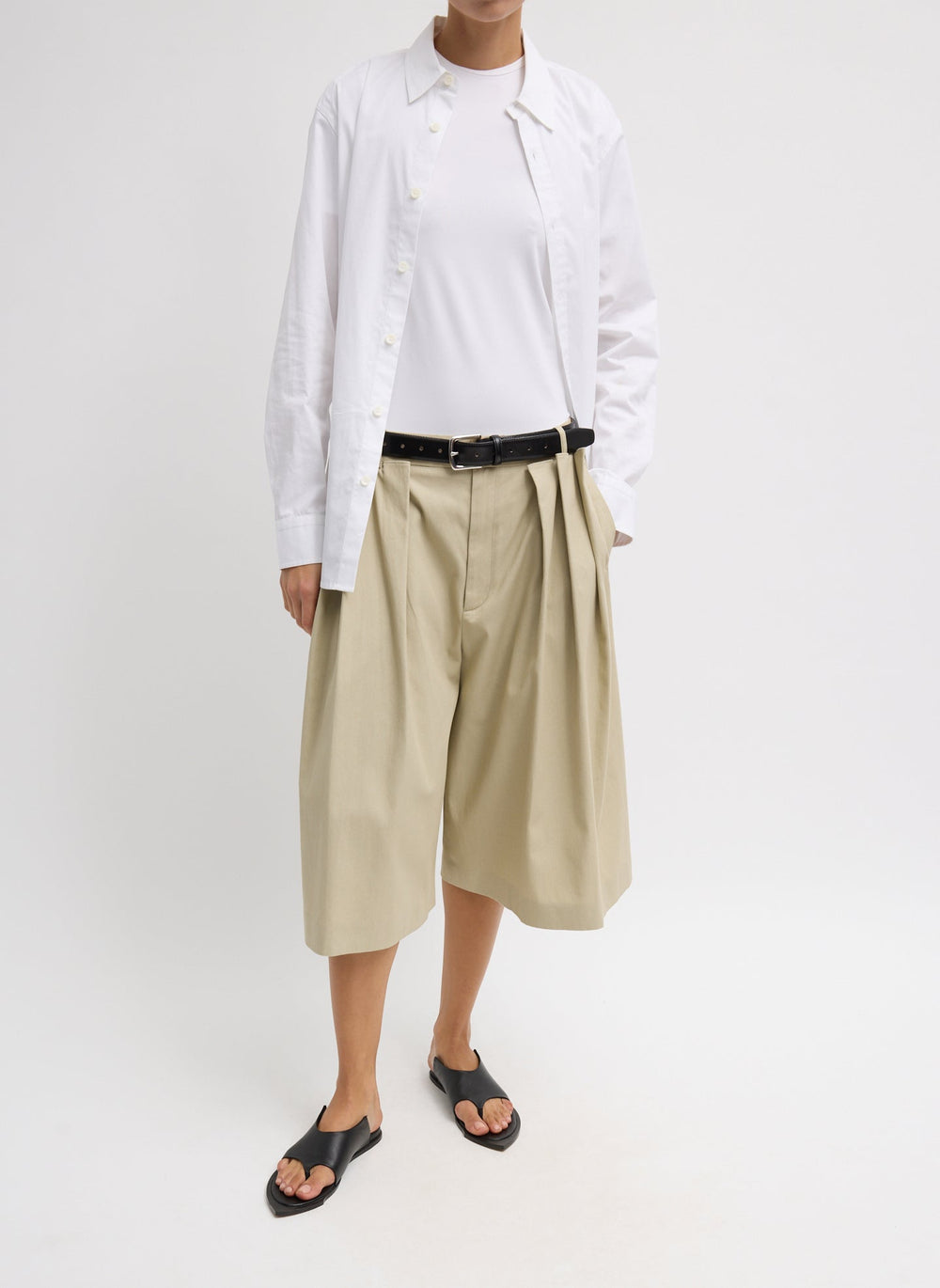 Luxe Spring Twill Tucked Pleated Wide Leg Short | Tibi