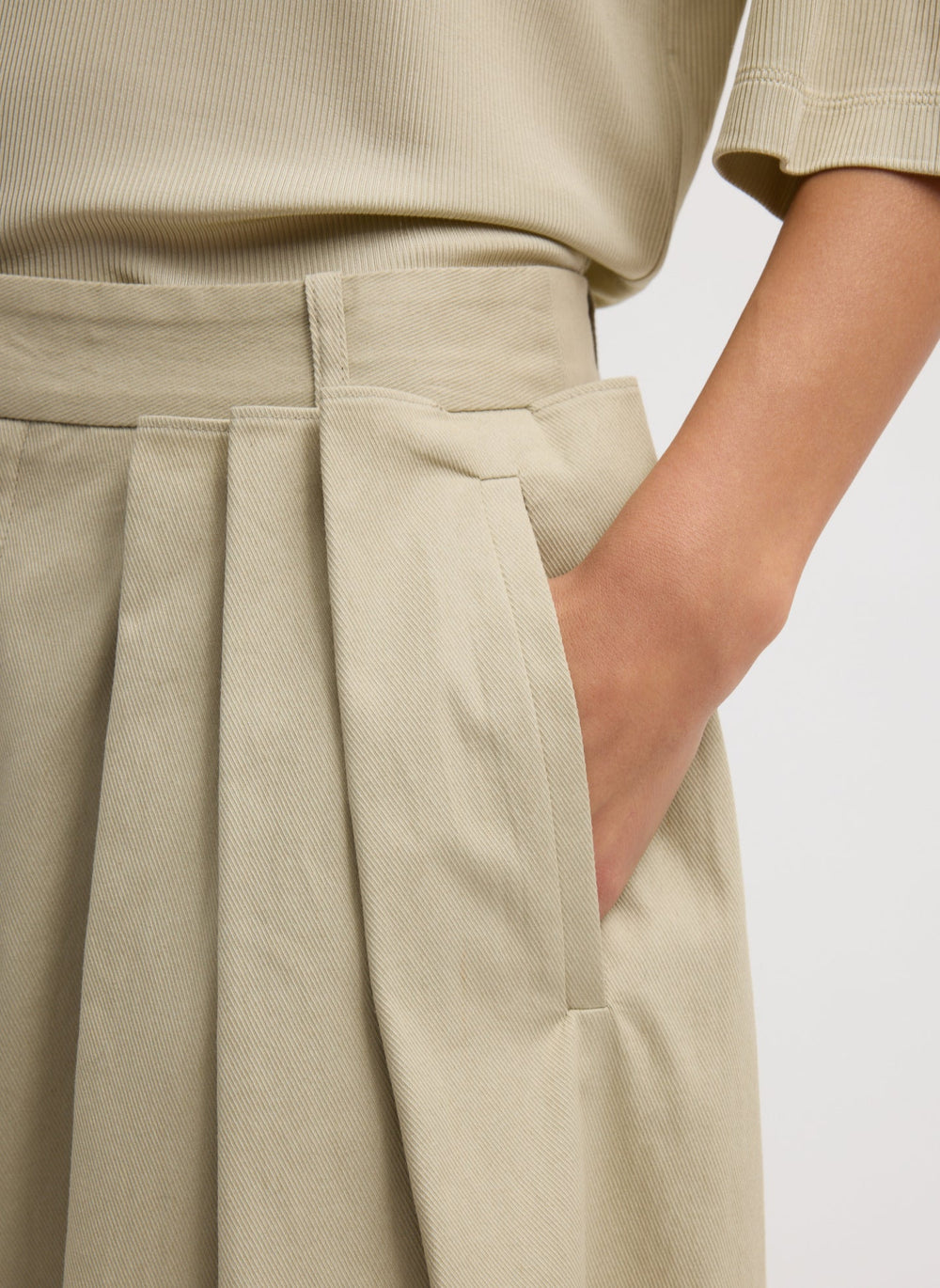 Luxe Spring Twill Tucked Pleated Wide Leg Short | Tibi