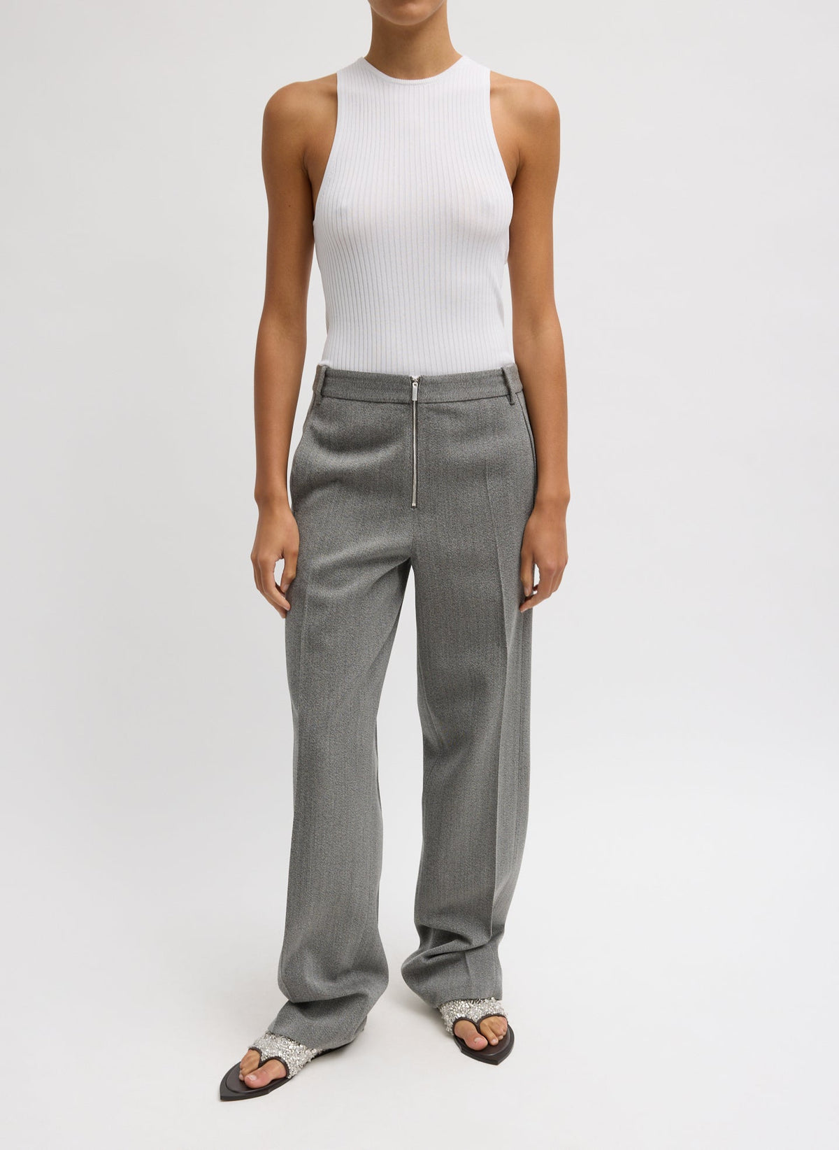 Structured Wool Zip Front Trouser | Tibi