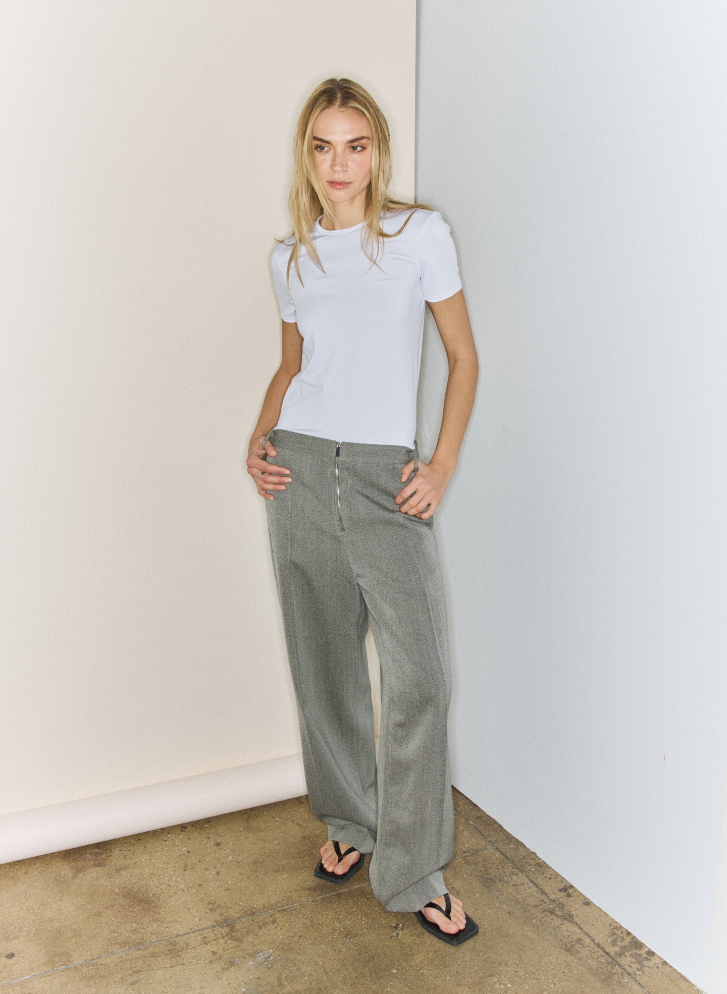 Structured Wool Zip Front Trouser | Tibi