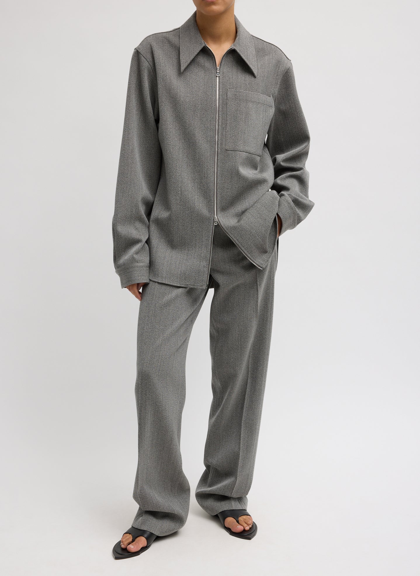 Structured Wool Zip Front Trouser | Tibi
