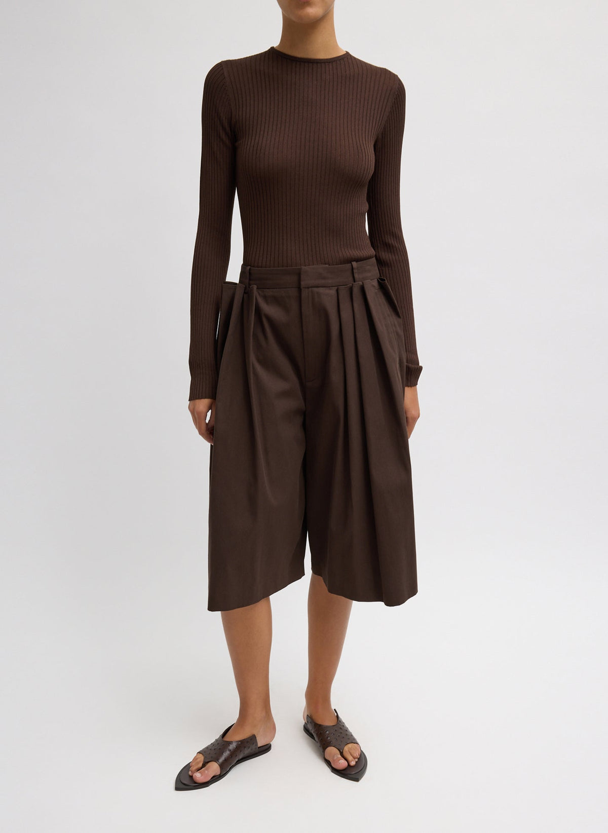 Luxe Spring Twill Tucked Pleated Wide Leg Short | Tibi
