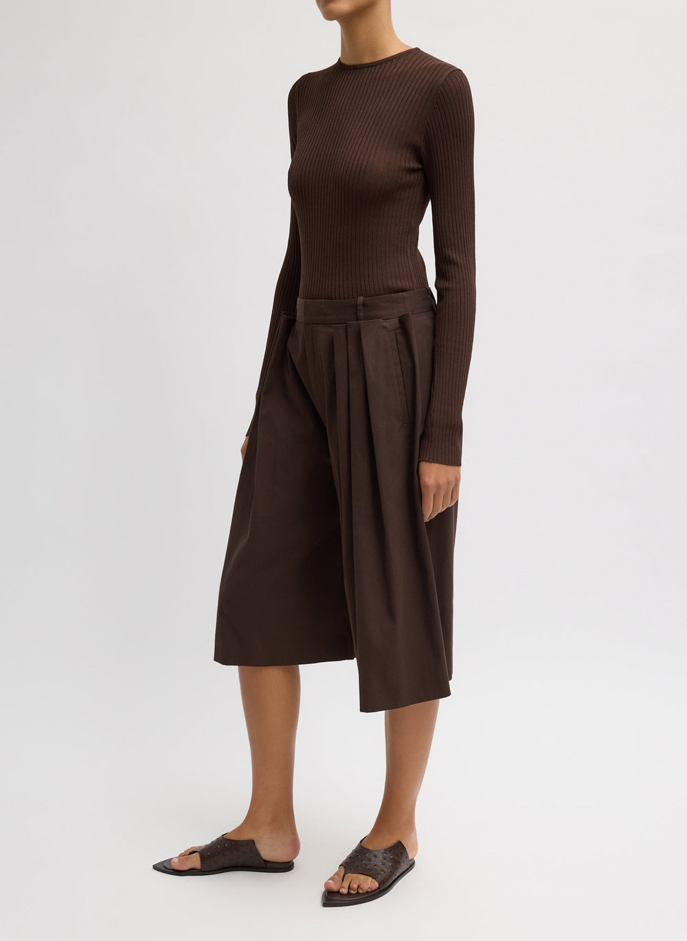 Luxe Spring Twill Tucked Pleated Wide Leg Short | Tibi