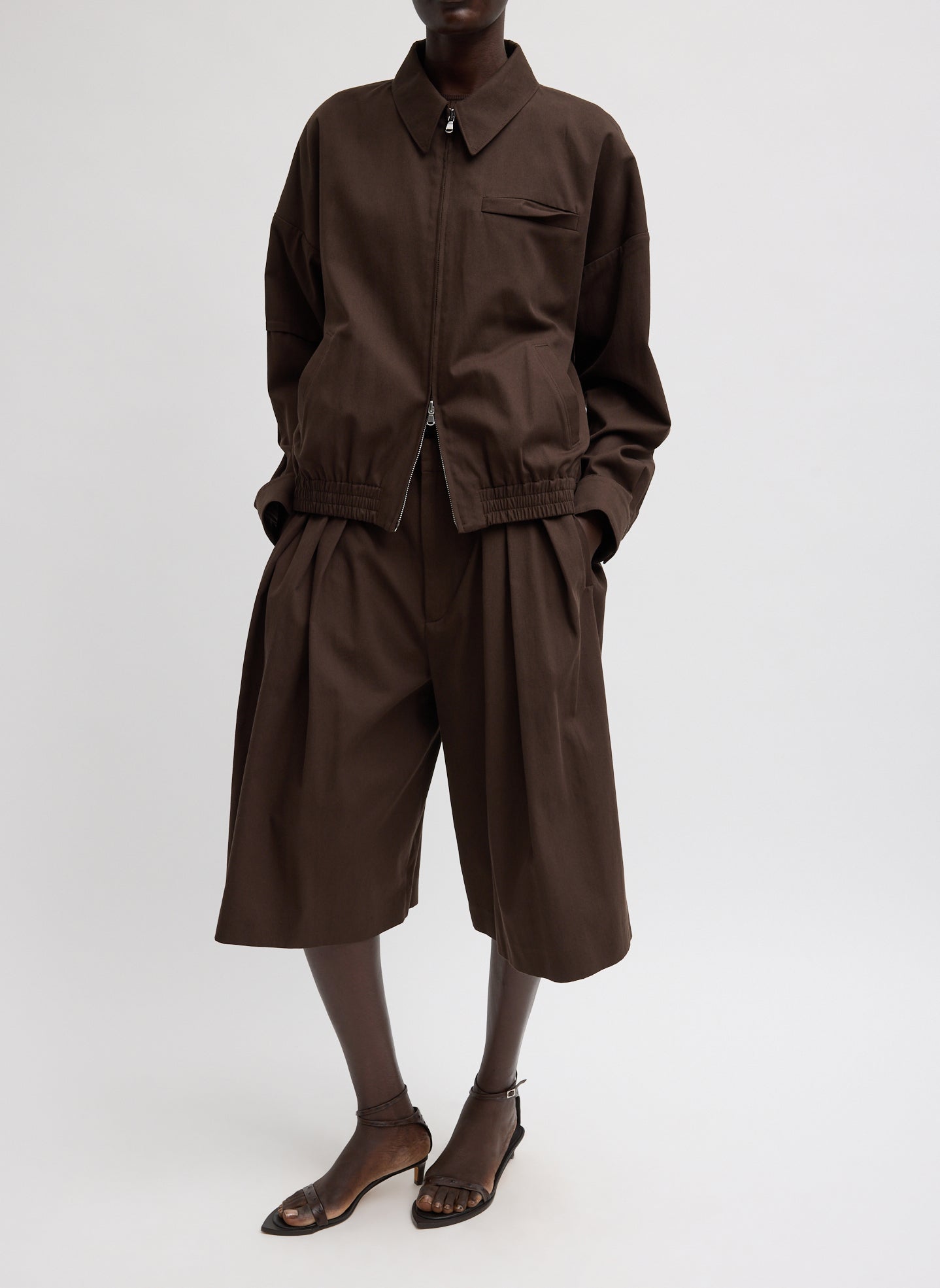 Luxe Spring Twill Tucked Pleated Wide Leg Short | Tibi