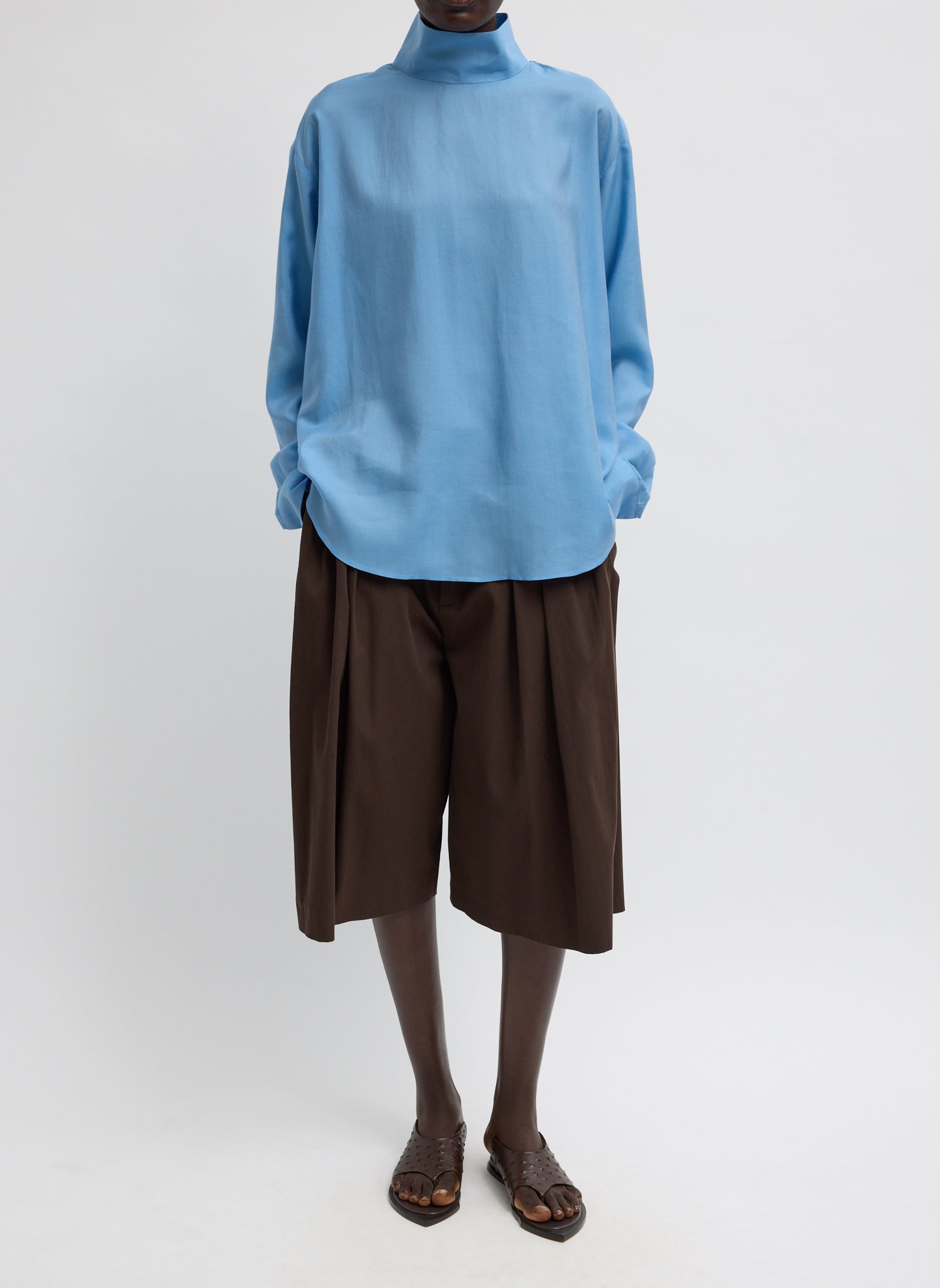 Luxe Spring Twill Tucked Pleated Wide Leg Short | Tibi