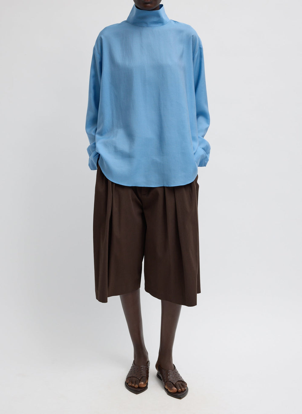 Luxe Spring Twill Tucked Pleated Wide Leg Short | Tibi