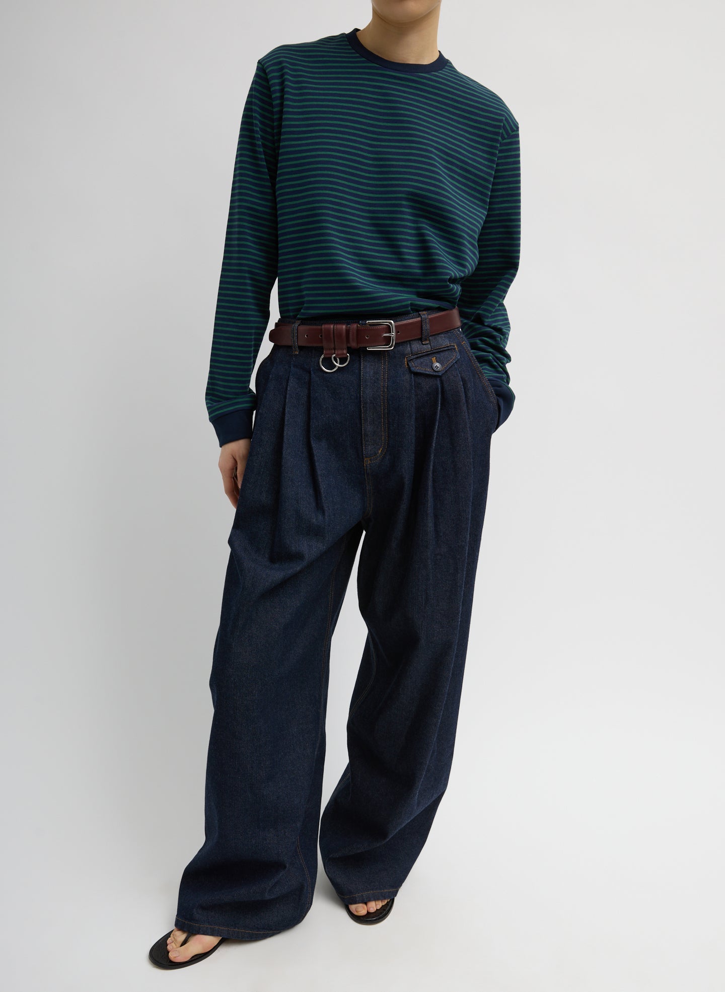 Indigo Denim Triple Pleat Jean | Tibi