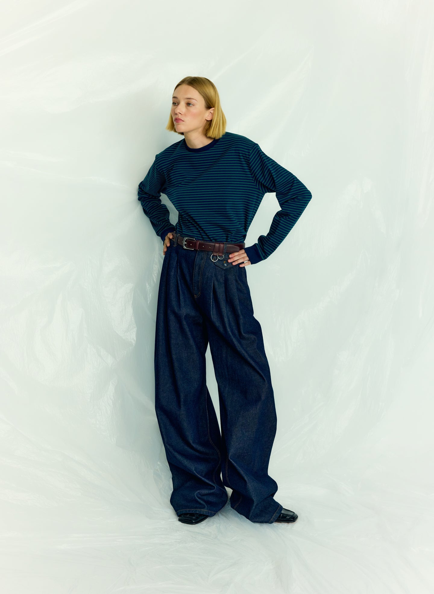 Indigo Denim Triple Pleat Jean | Tibi