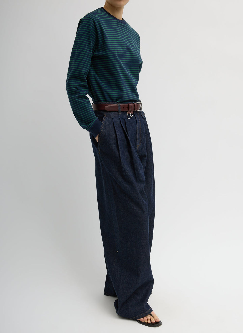 Indigo Denim Triple Pleat Jean | Tibi