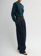 Indigo Denim Triple Pleat Jean | Tibi