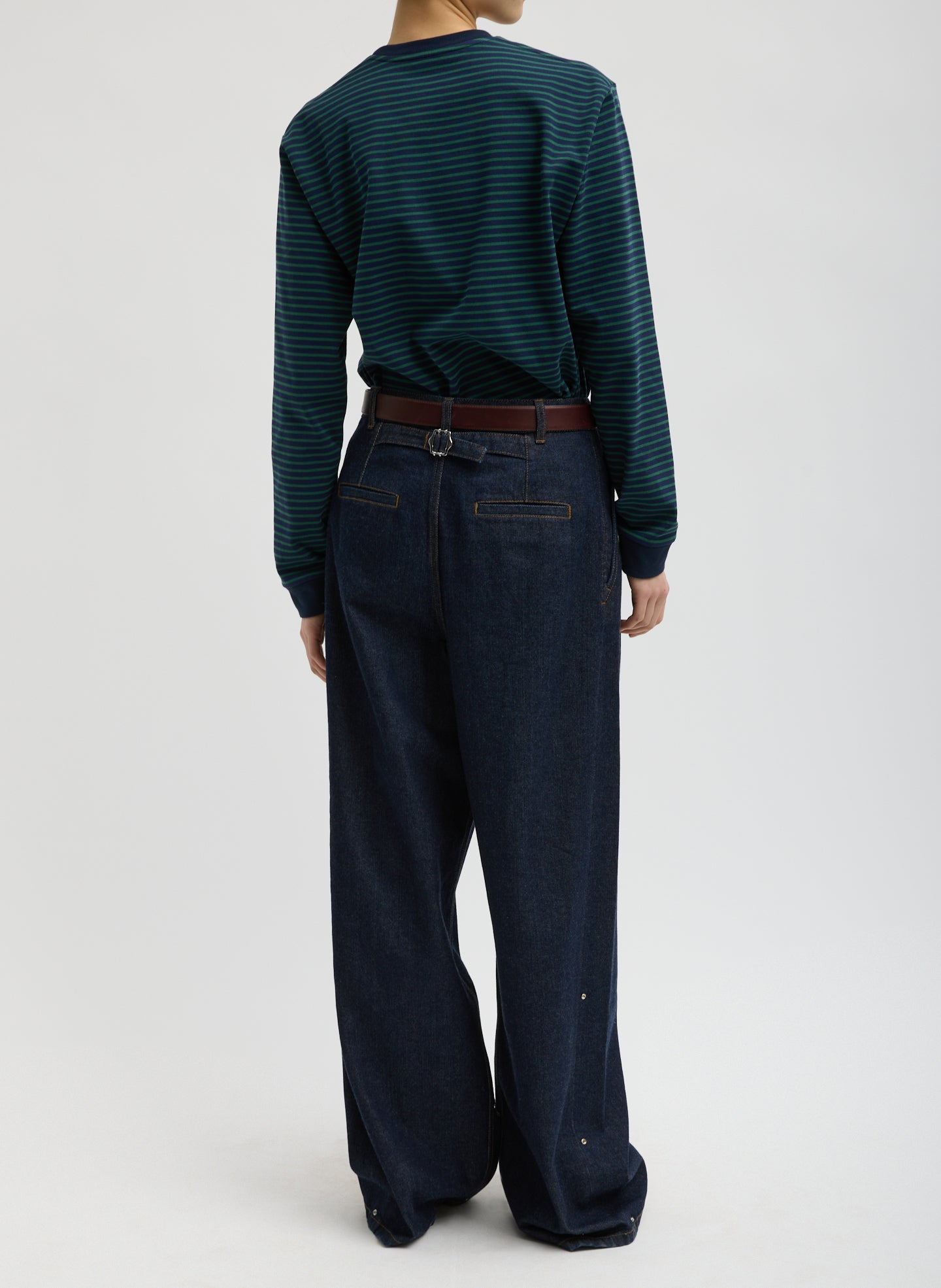Indigo Denim Triple Pleat Jean | Tibi