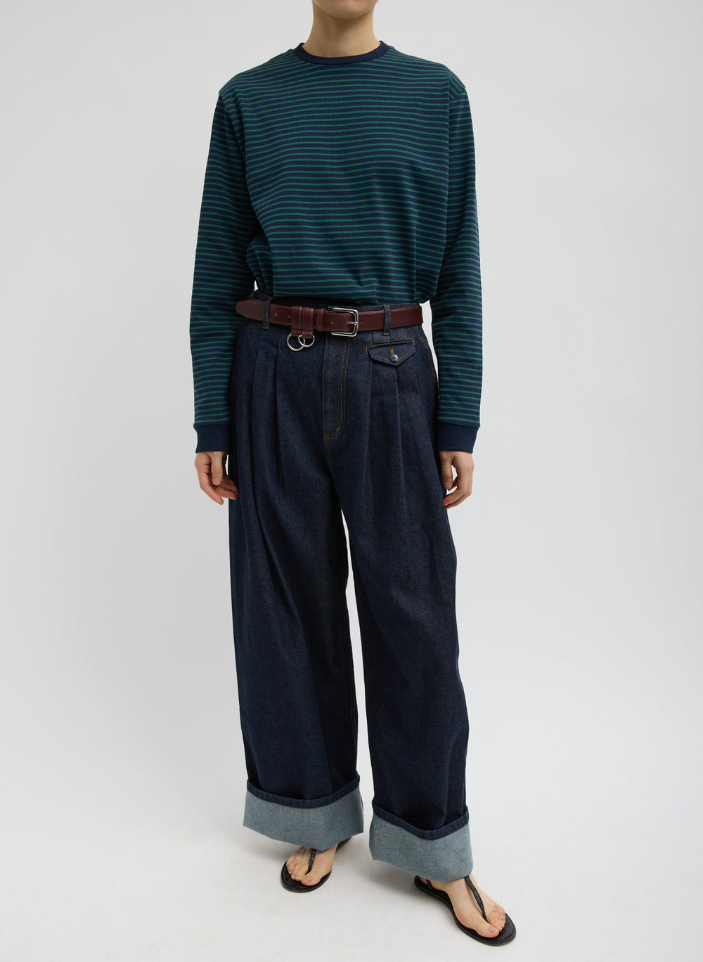 Indigo Denim Triple Pleat Jean | Tibi
