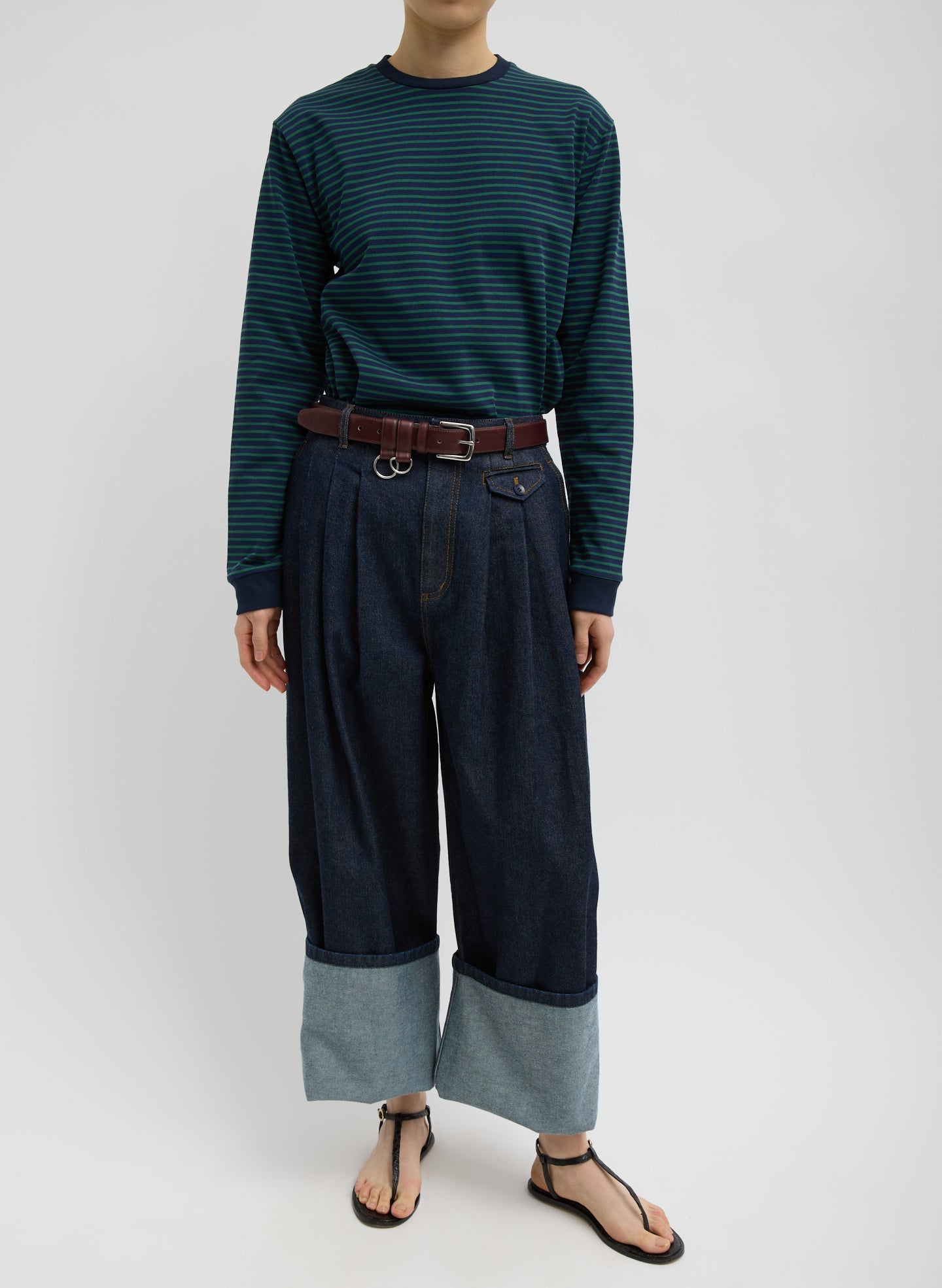 Indigo Denim Triple Pleat Jean | Tibi