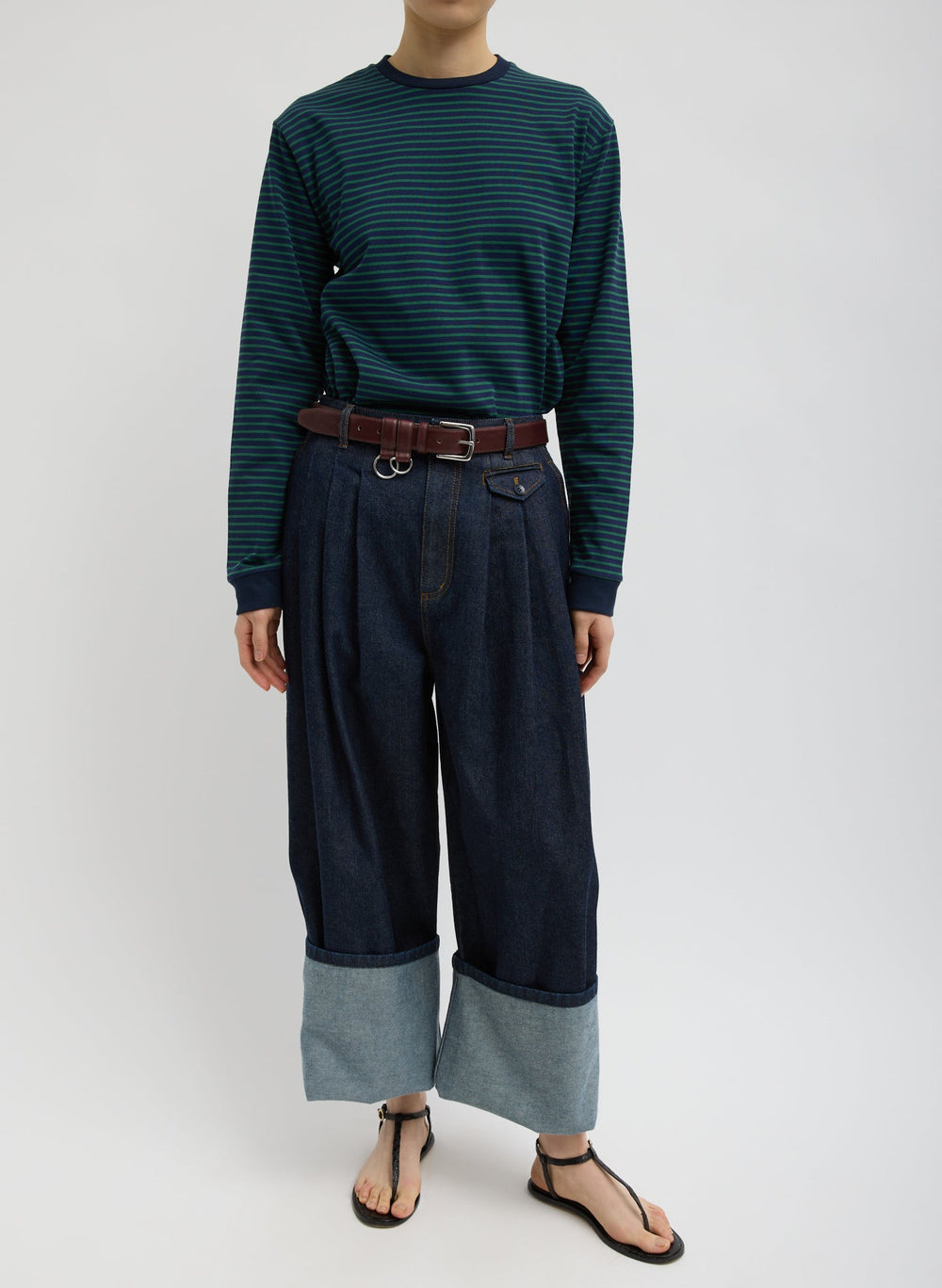 Indigo Denim Triple Pleat Jean | Tibi